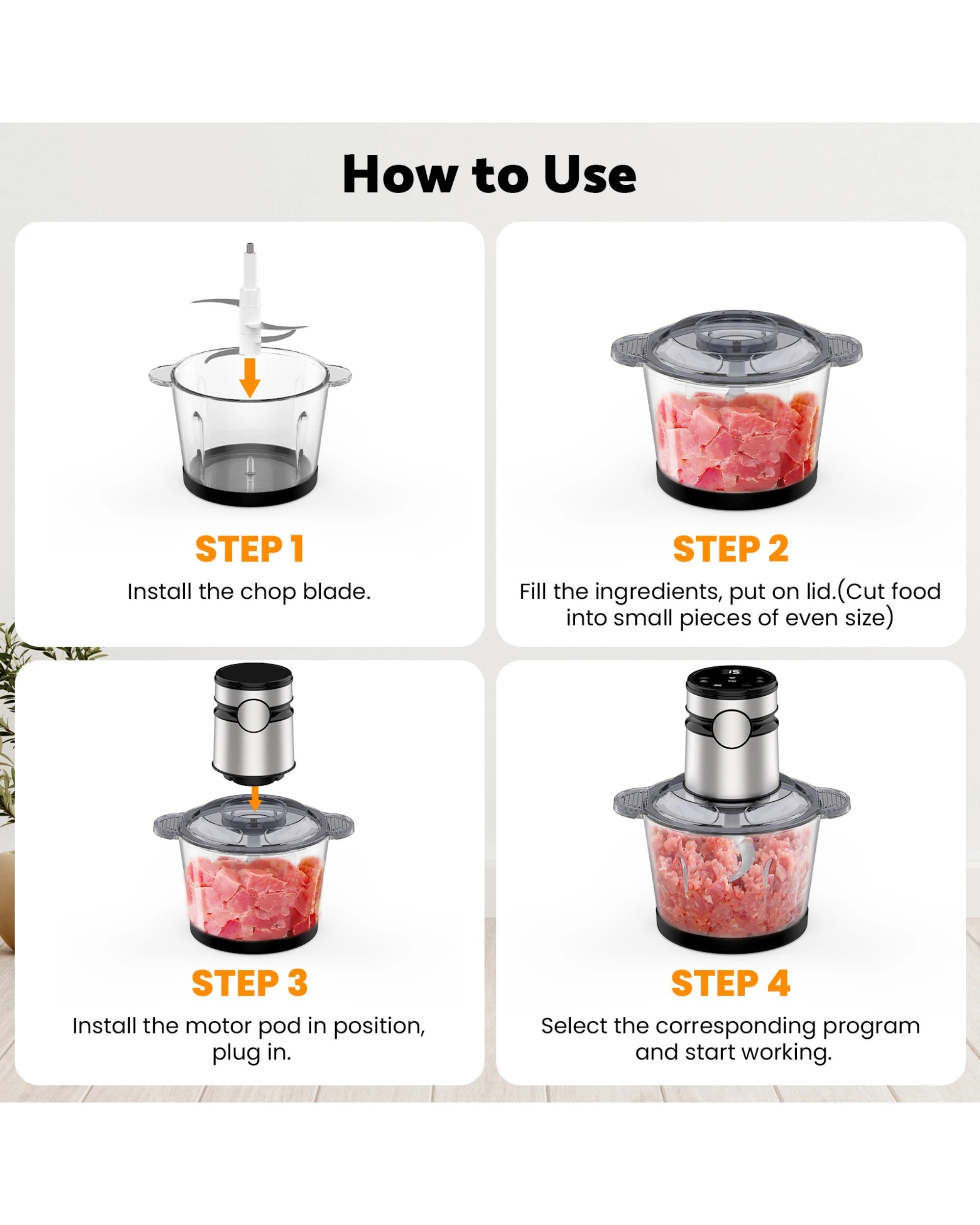 5 Advwin Electric Chopper, 3l Food Processor With 4 Sharp Blades, 300w Meat Grinder For Veg/meat/egg, 5 of 9