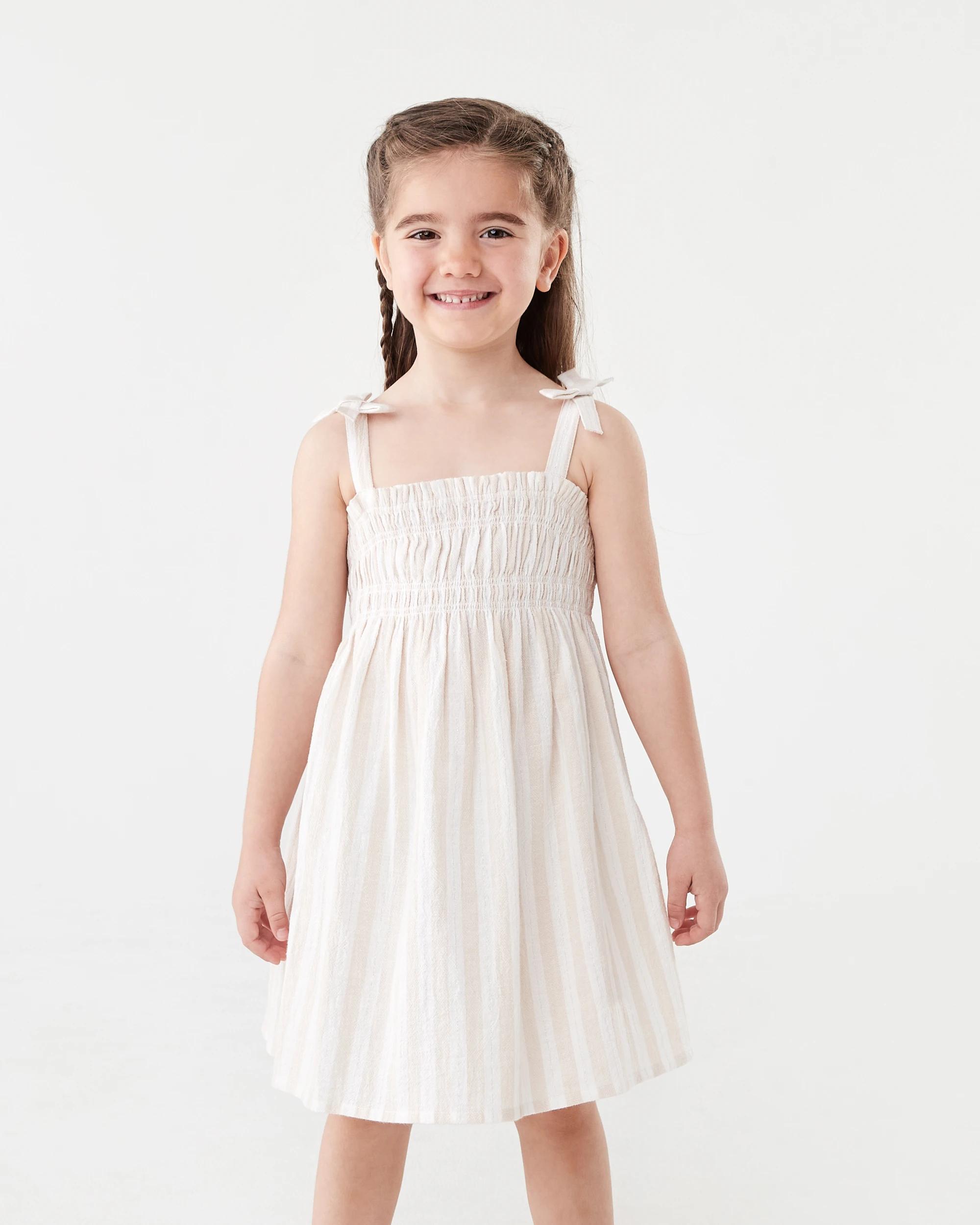 1 Lurex Stripe Smocked Dress Bge Stripe, 1 of 8