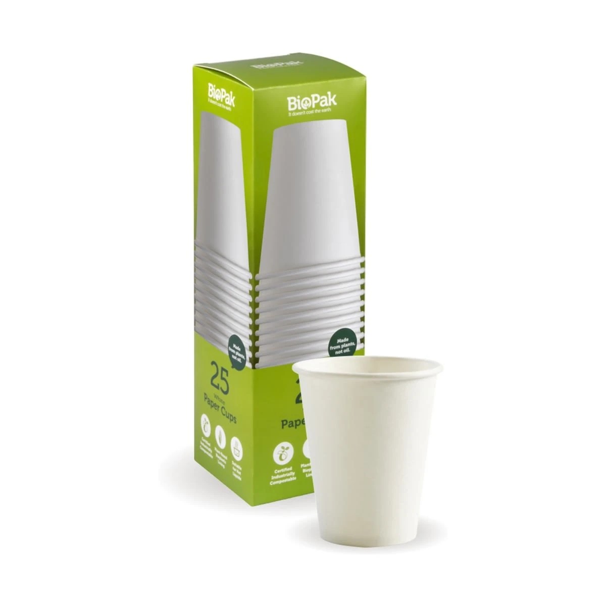 1 25 Pack BioPak White Paper Cups