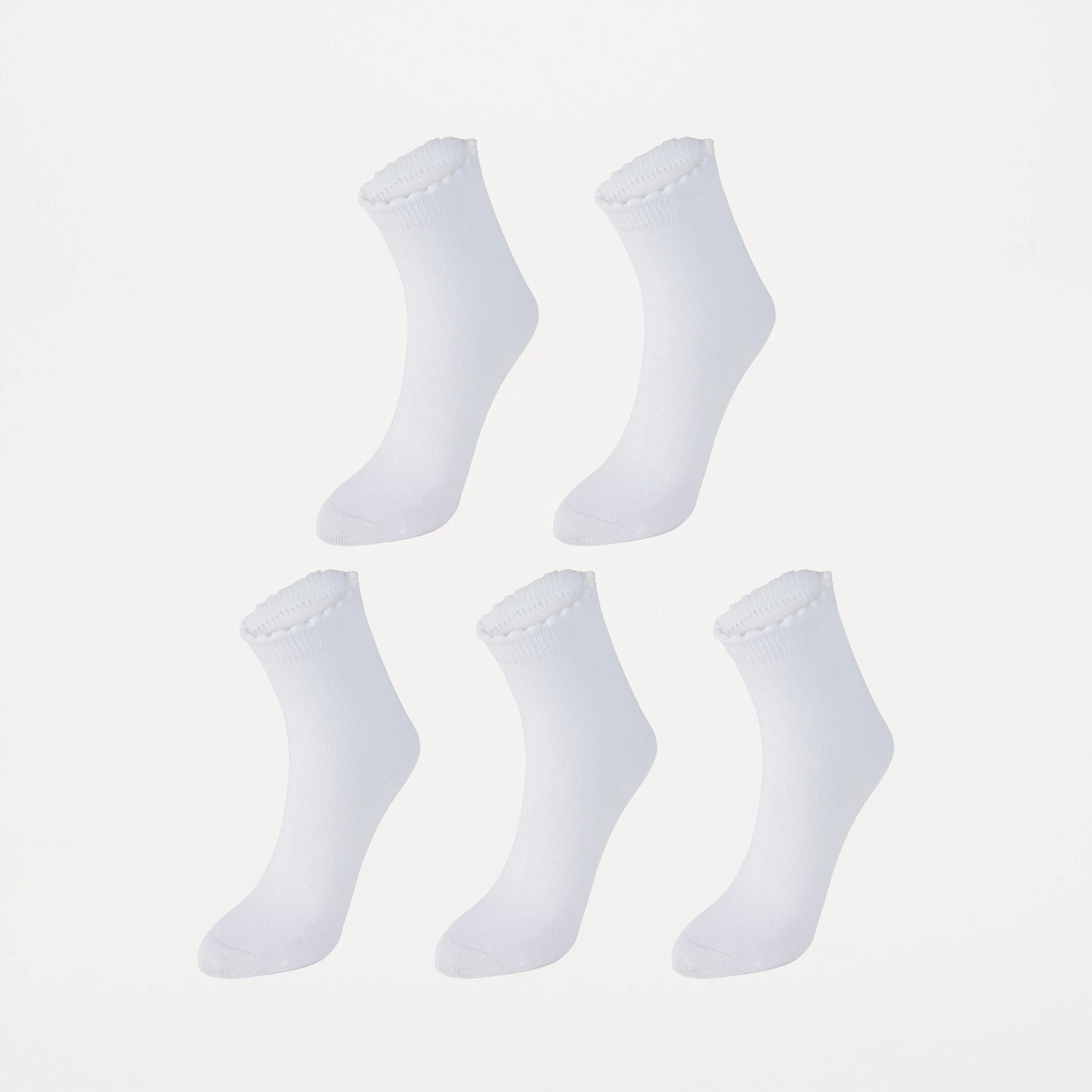1 5 Pack Scalloped School Crew Socks White, 1 of 3