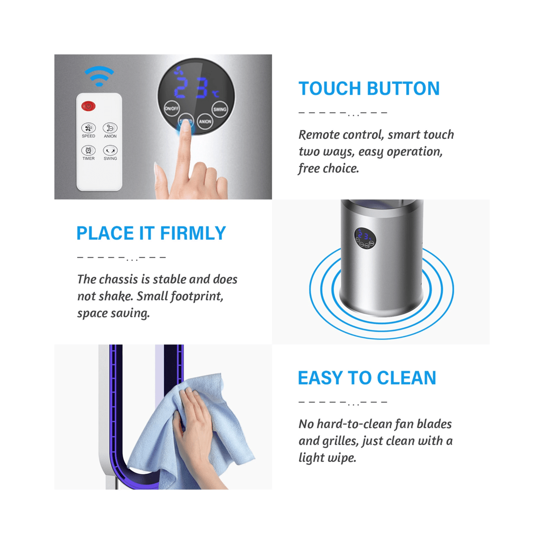 7 Advwin Bladeless Tower Fan Portable Electric Standing Floor Fan Air Circulator With Remote 24-Speeds Adjustable, 7 of 8