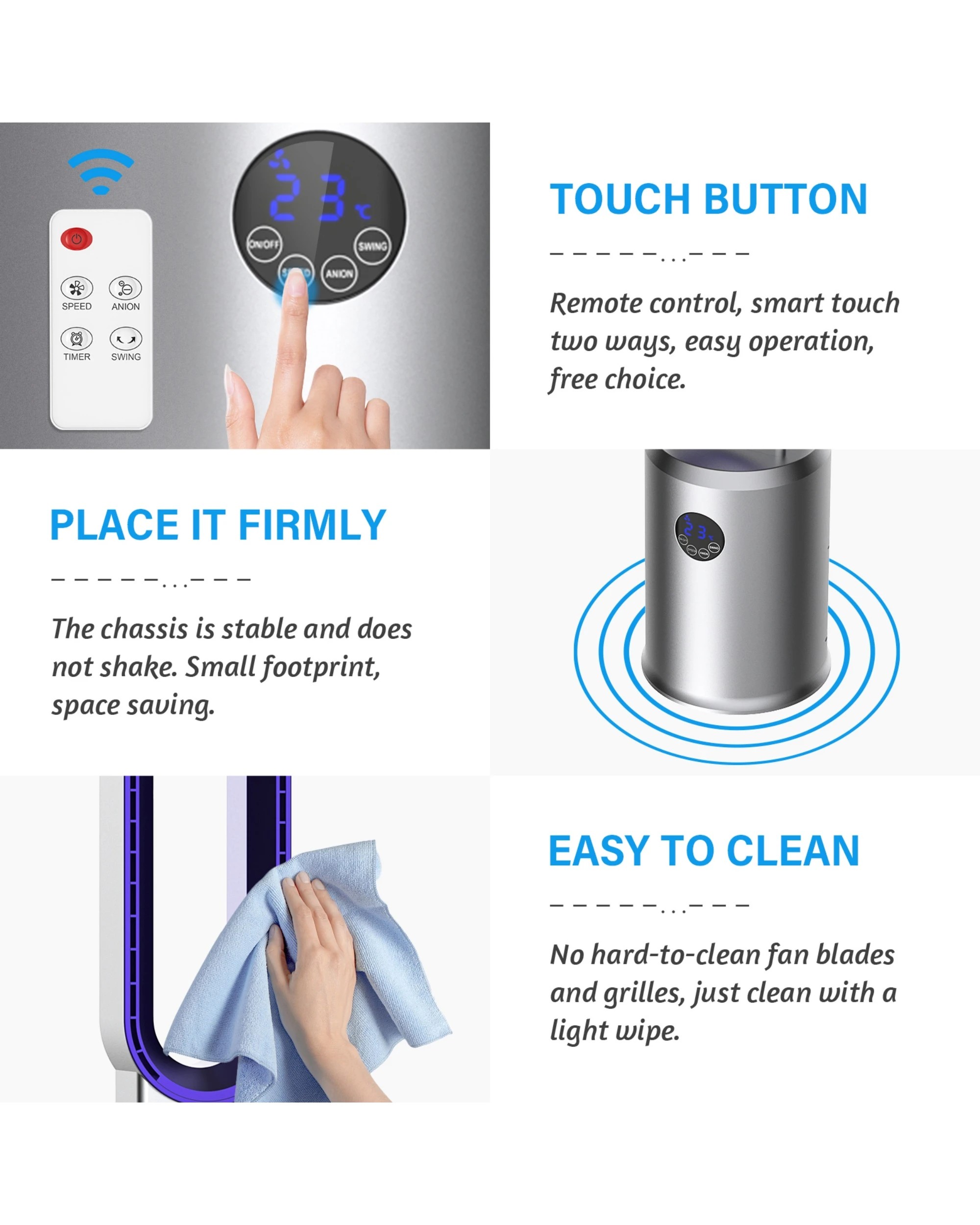 7 Advwin Bladeless Tower Fan Portable Electric Standing Floor Fan Air Circulator With Remote 24-Speeds Adjustable, 7 of 8