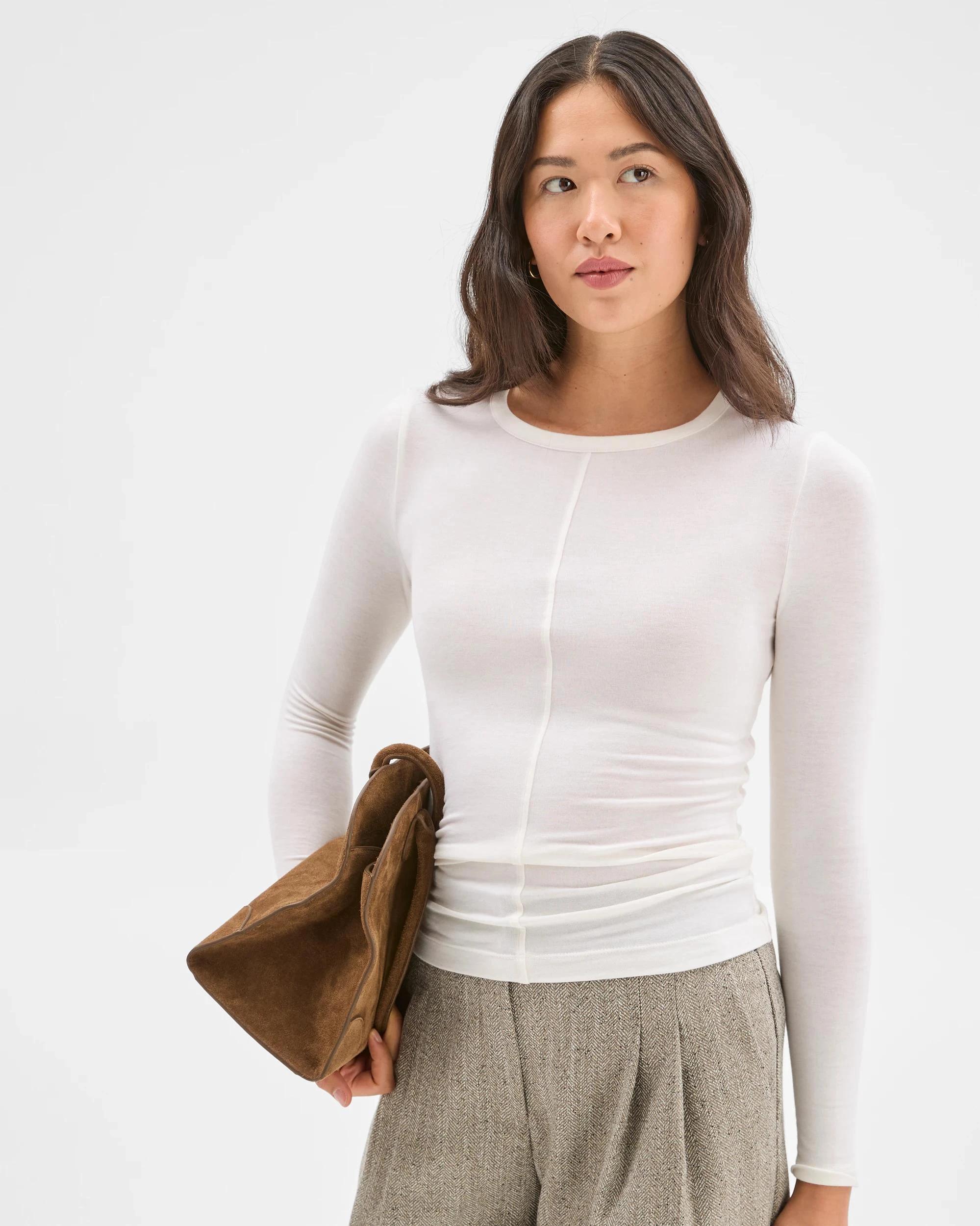 3 Preview Long Sleeve Luxe Layering Crew Neck Knit Top WHITE, 3 of 6