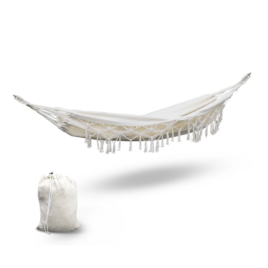 1 Gardeon Hammock Bed Rope Tassel Outdoor Hammocks Chair Camping - Beige, 1 of 7