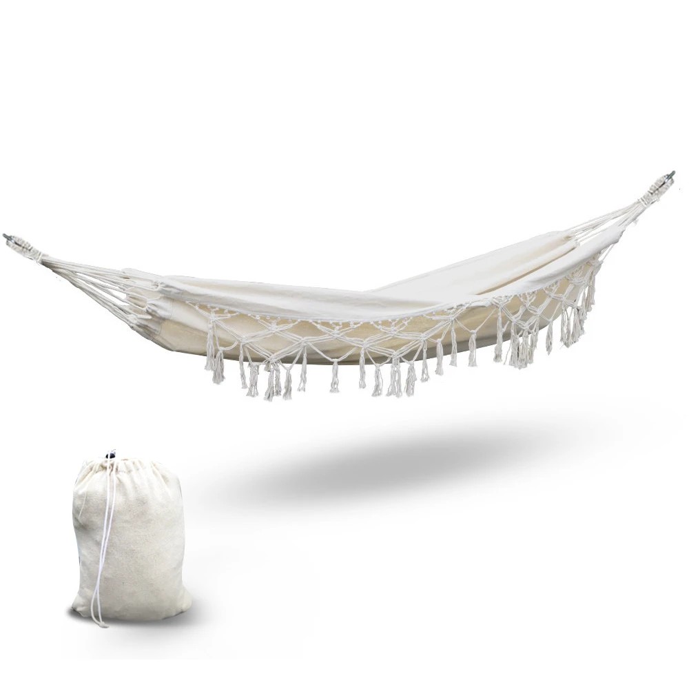 1 Gardeon Hammock Bed Rope Tassel Outdoor Hammocks Chair Camping - Beige, 1 of 7