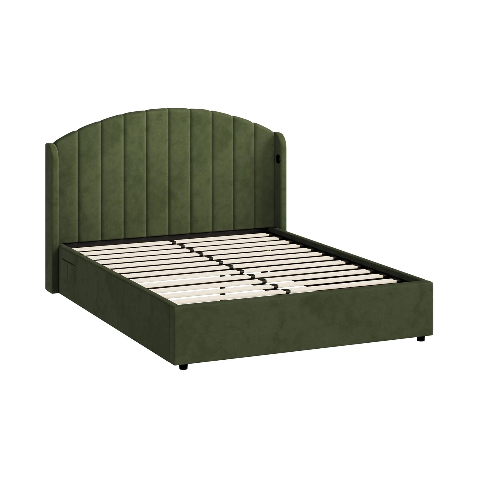 1 Oikiture Bed Frame Queen Size With Gas Lift Storage USB Charging Velvet - Green, 1 of 9