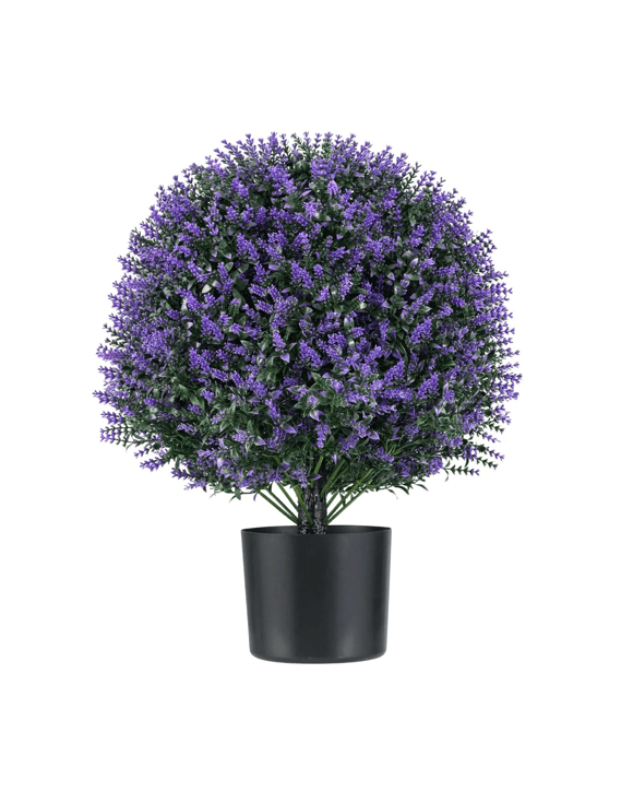 Costway 2x Artificial Lavender Topiary Ball Potted Tree Faux Shrub Bushes w/Flowers