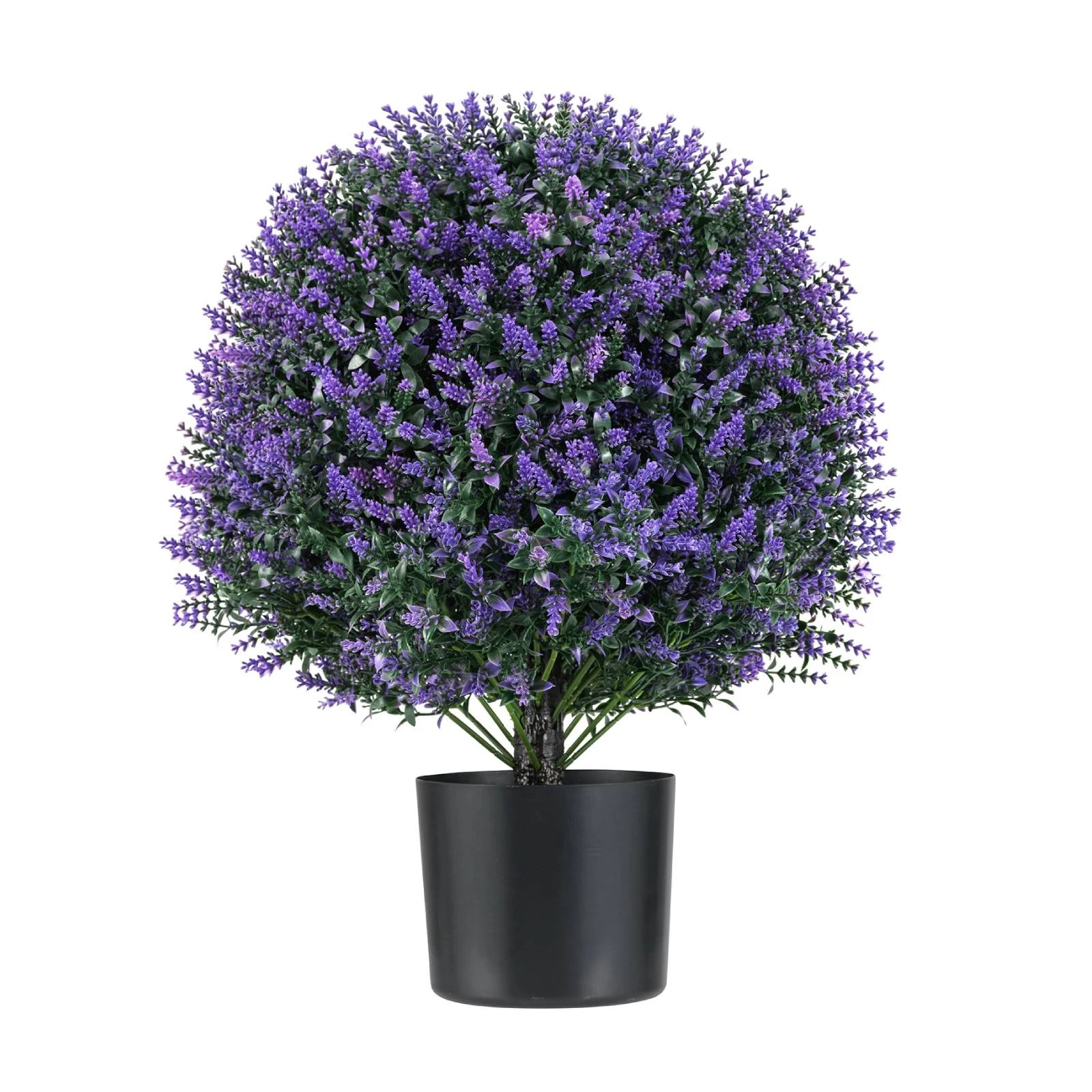 1 Costway 2x Artificial Lavender Topiary Ball Potted Tree Faux Shrub Bushes w/Flowers, 1 of 1