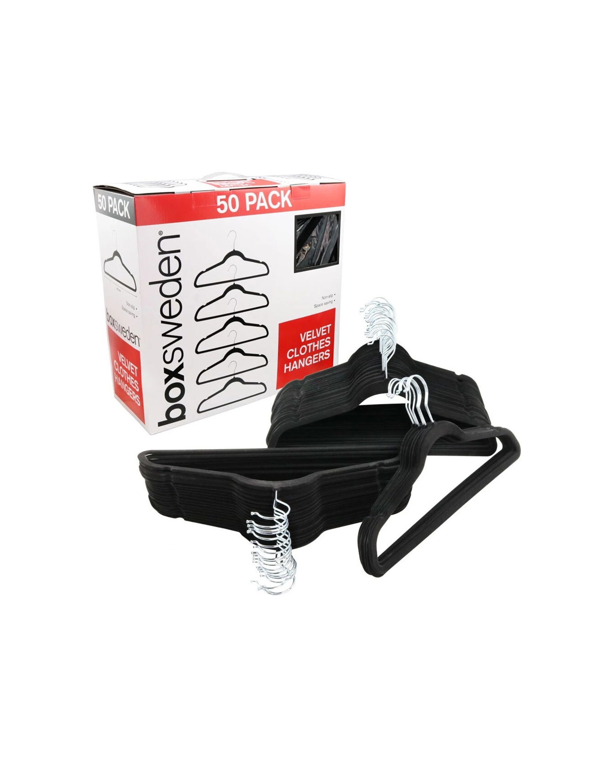 3 50pc Boxsweden 44.5cm Wardrobe Dress/shirt/clothes Non Slip Velvet Hangers Blk - Black, 3 of 3