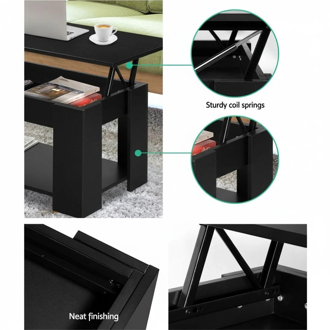 7 Artiss Coffee Table Lift-top Coffee Table - Black, 7 of 8