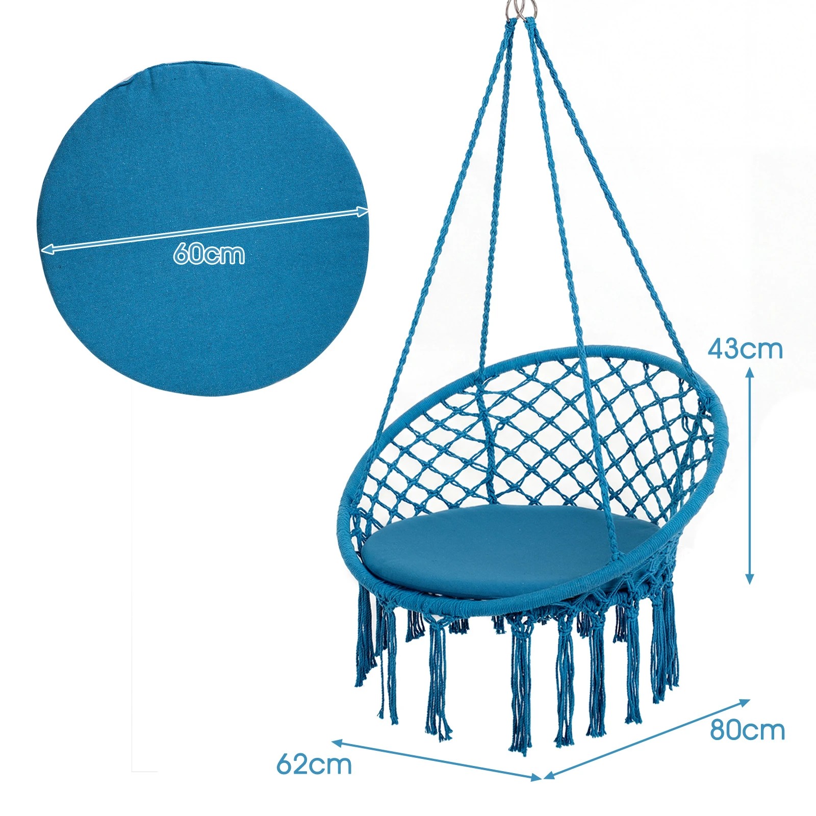 2 Costway Macrame Hammock Chair Boho Rope Hanging Swing Chair - Blue, 2 of 4