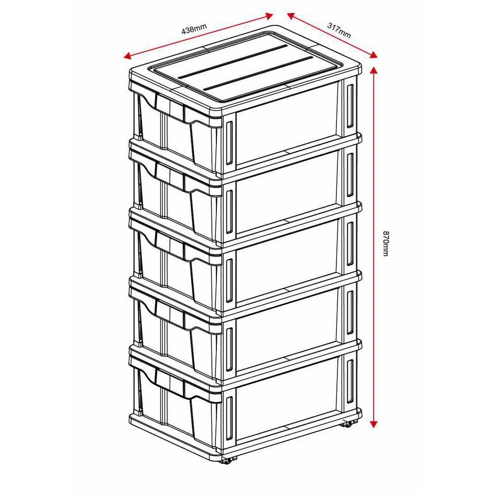 9 J.Burrows 5 Drawer Storage Tower on Wheels Black, 9 of 10