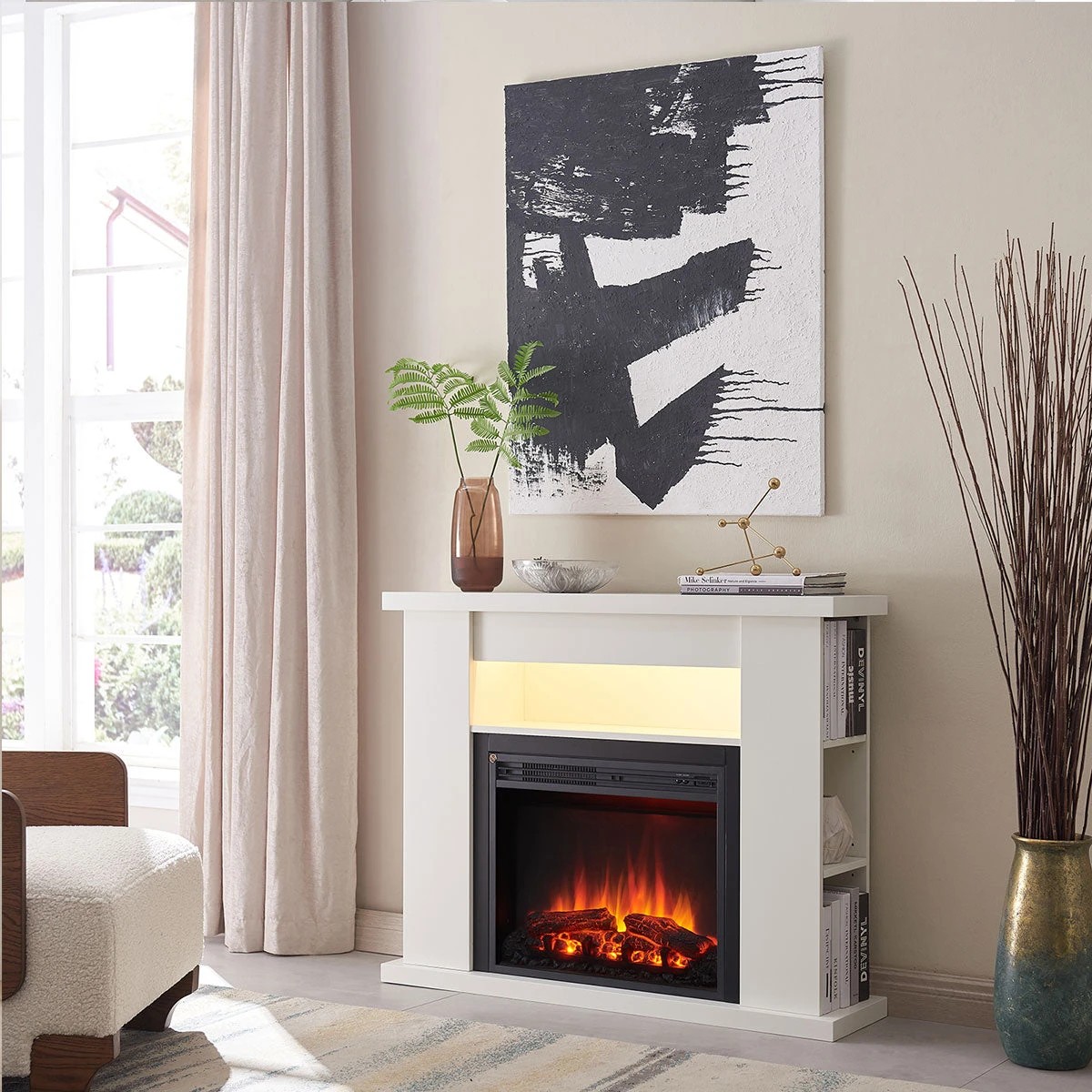 2 Moda Living Quartz Electric Fireplace Heater White Mantel Suite - White, 2 of 2