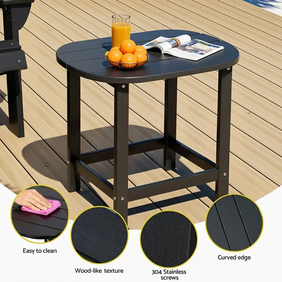 4 Gardeon Outdoor Coffee Side Table HDPE Desk Patio Furniture Camping Garden - Black, 4 of 6