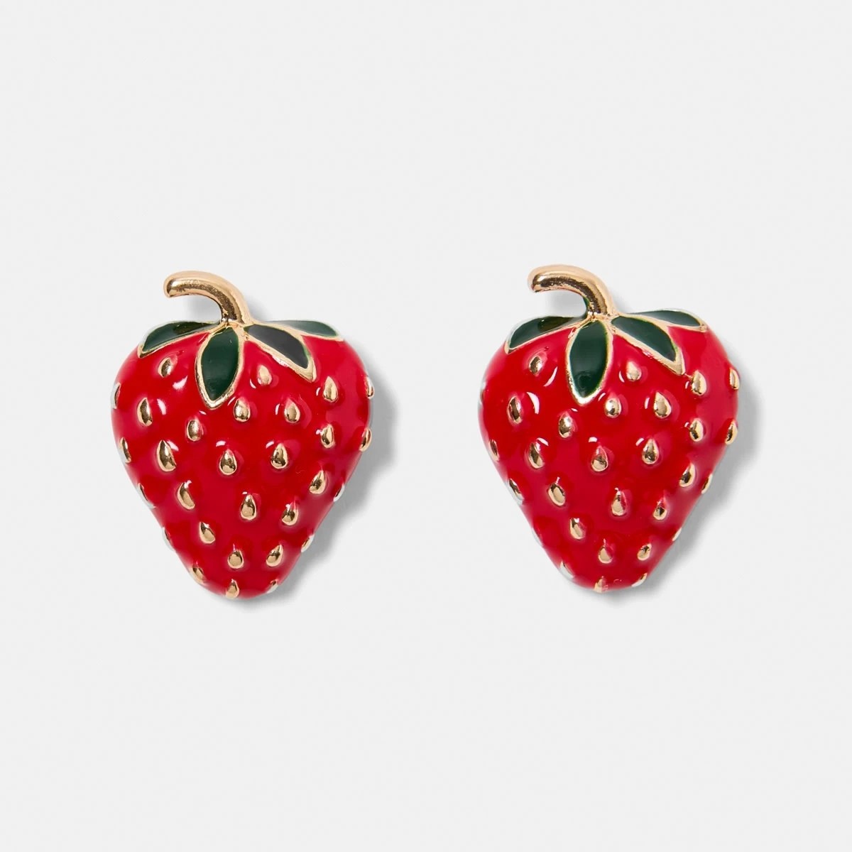 1 Strawberry Stud Earrings - Red, Green and Gold Tone, 1 of 5