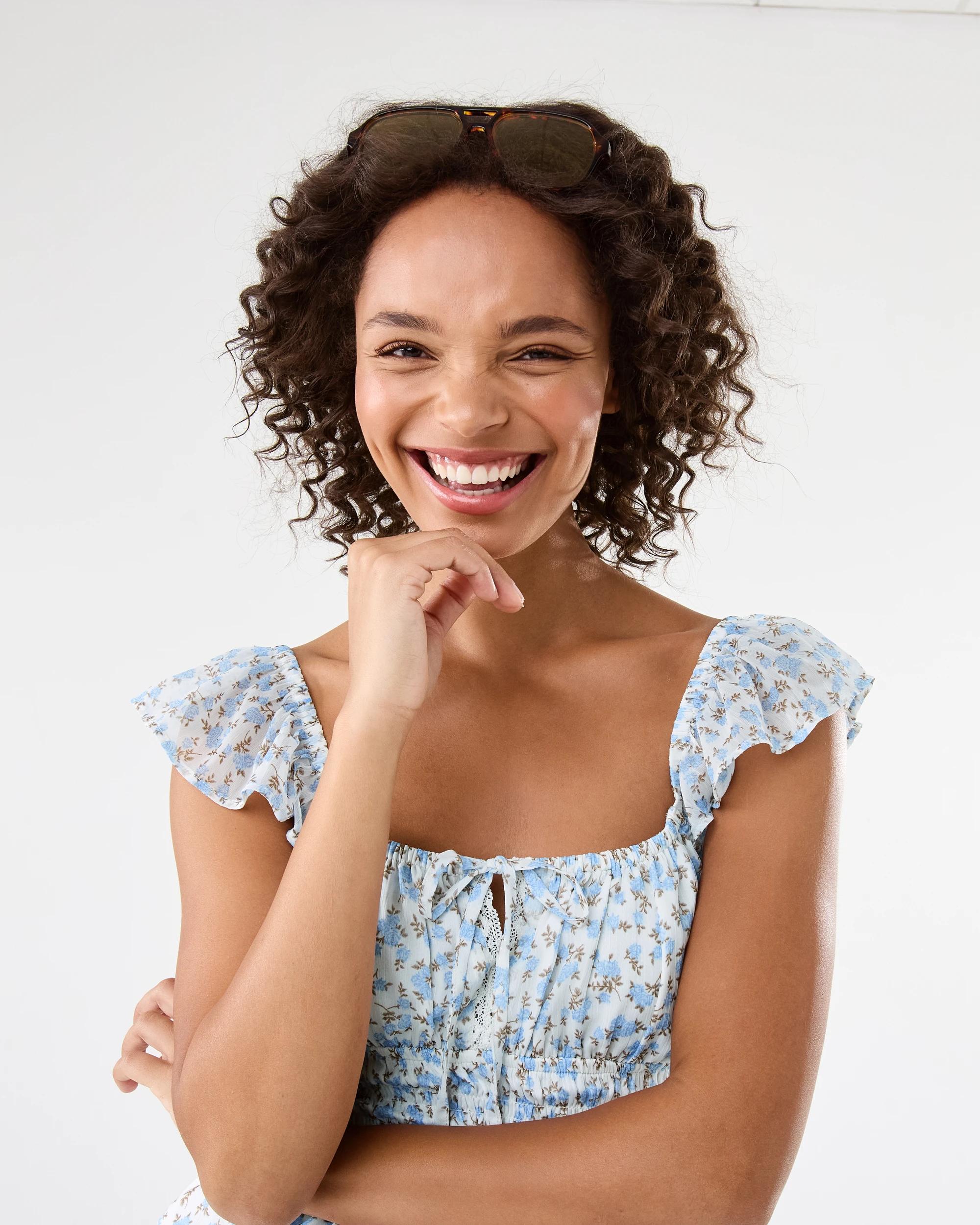 5 Tie Front Boho Top Blu Floral, 5 of 7