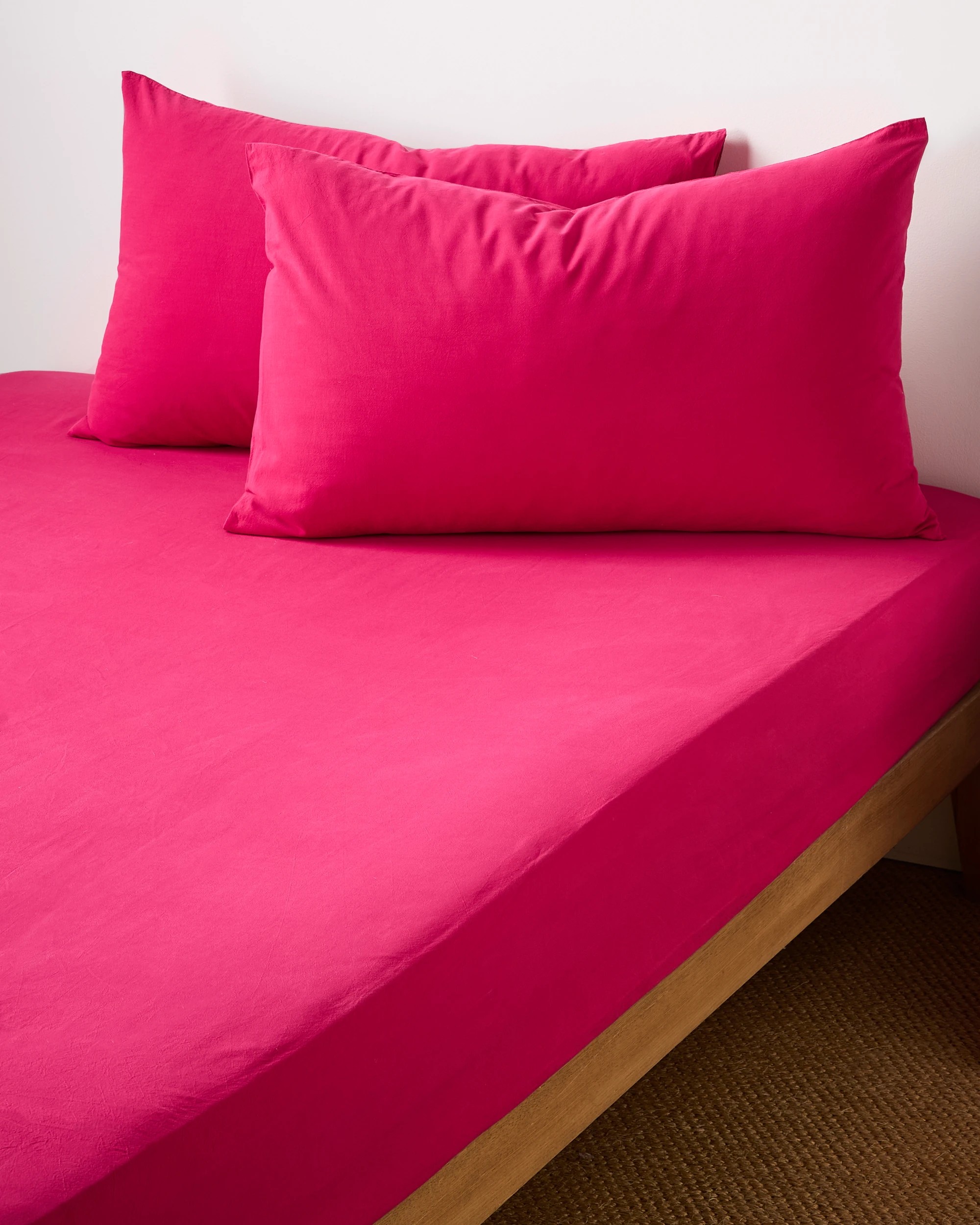 1 Arlo Cotton Stonewash Fitted Sheet - Queen Bed - Pink, 1 of 1