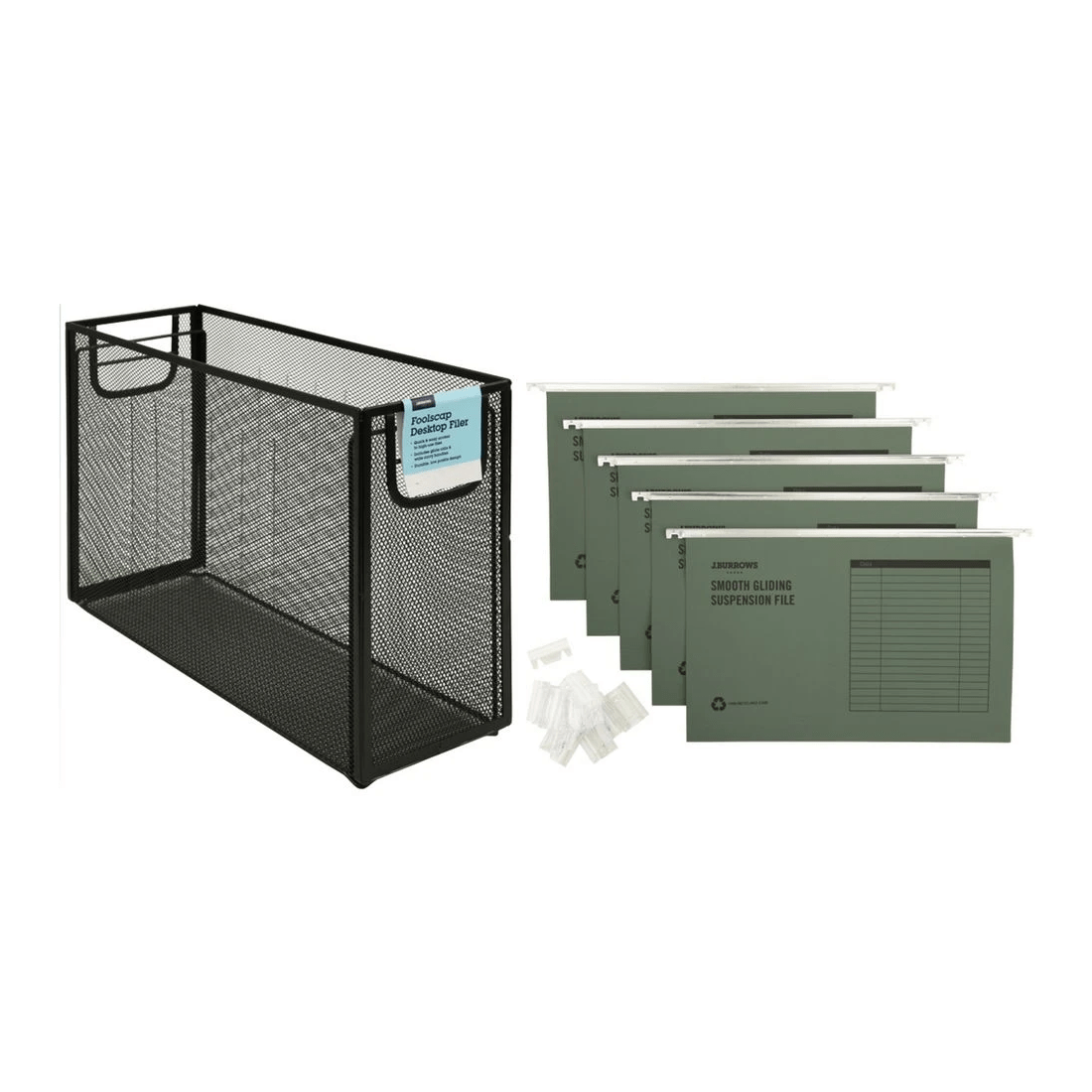 1 J.Burrows Suspension File Holder w/ 10 Foolscap Files Grn/Blk, 1 of 3