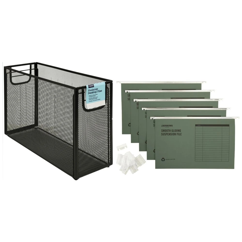 1 J.Burrows Suspension File Holder w/ 10 Foolscap Files Grn/Blk, 1 of 3