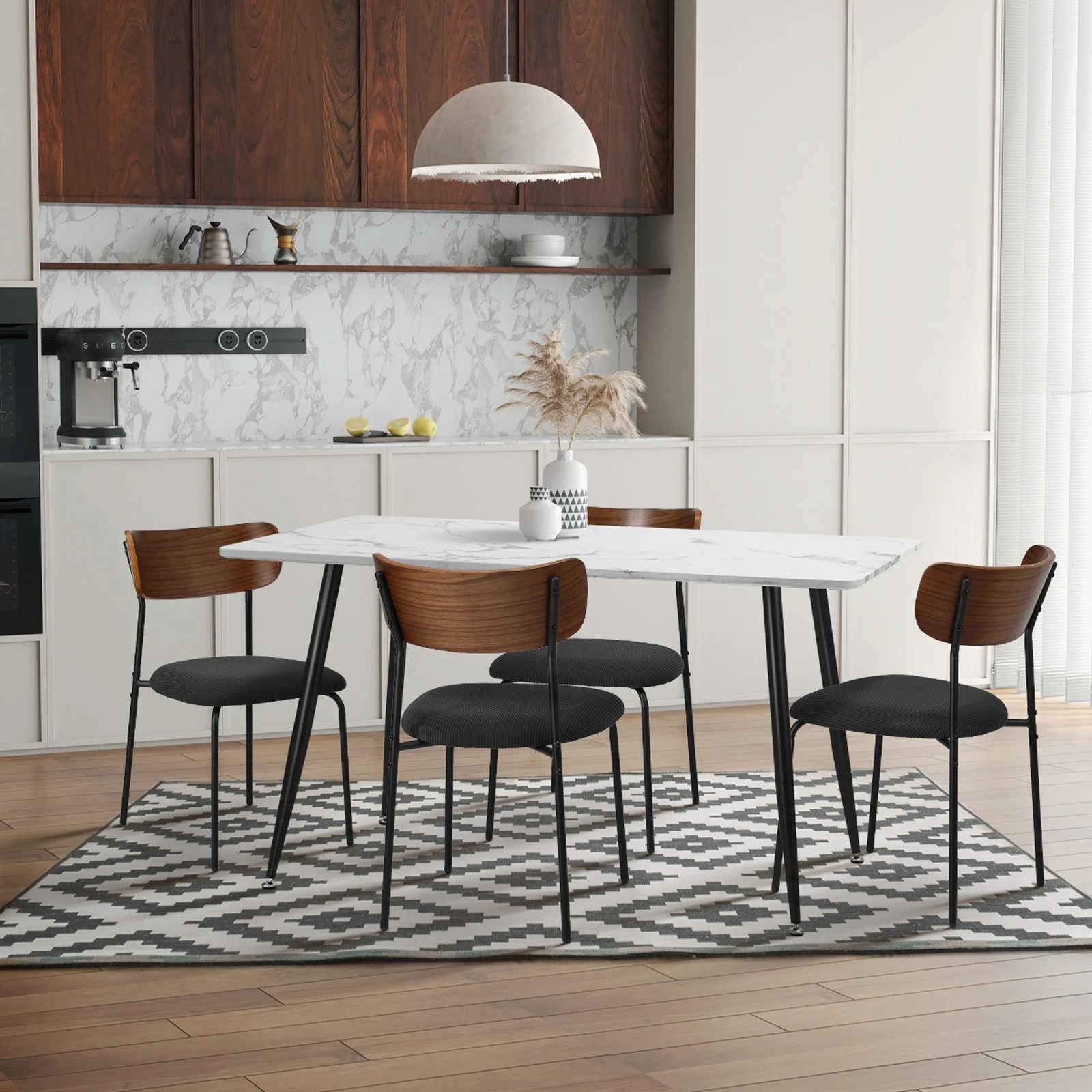 6 Oikiture 4PCS Dining Chairs Kitchen Chair Padded Lounge Seat Corduroy - Black, 6 of 10