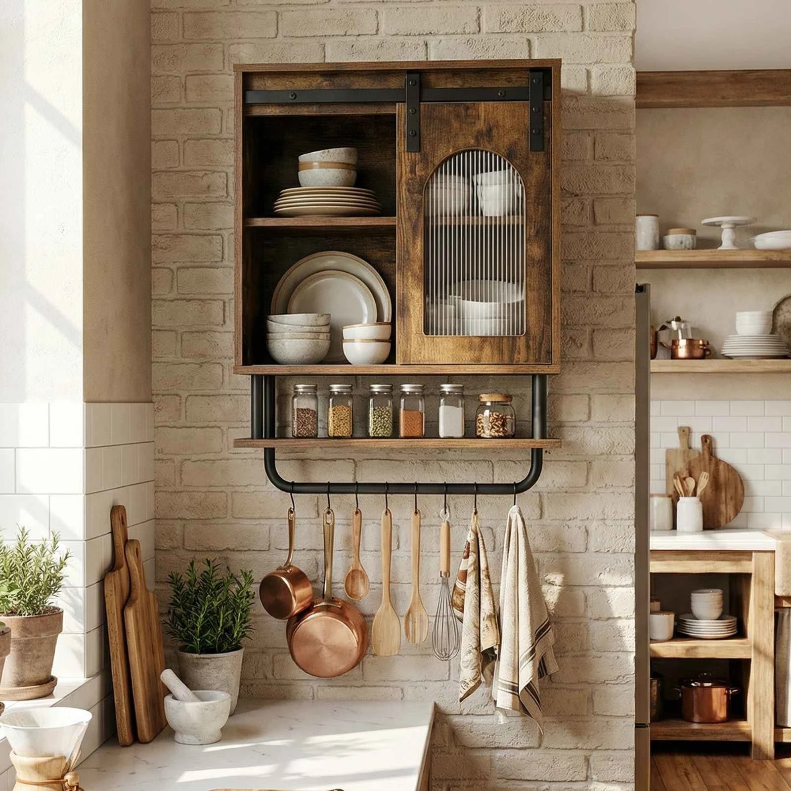 3 Costway Bathroom Wall Cabinet Industrial Medicine Cabinet w/Storage Shelf - Brown, 3 of 4