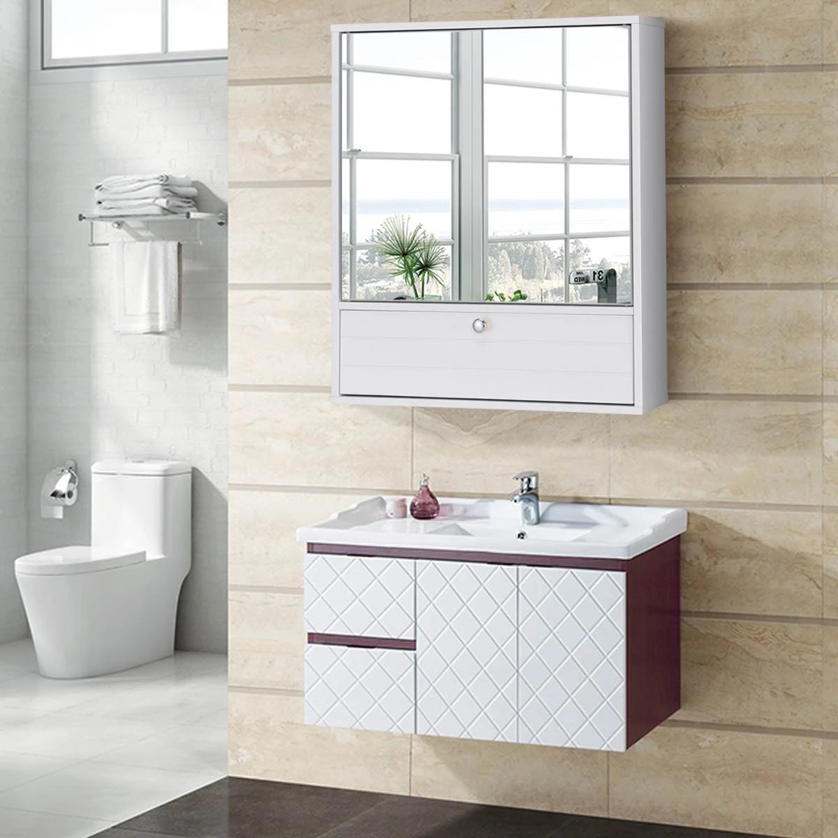3 Costway Bathroom Mirror Cabinet Wall-mounted Medicine Cabinet, 3 of 3