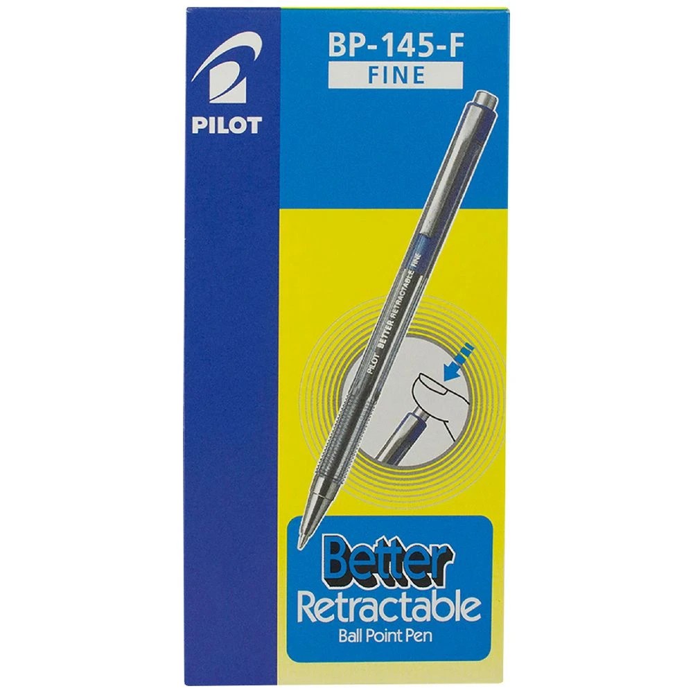 1 PILOT BP-145 Fine Retractable Ballpoint Pens Blue 12 Pack, 1 of 2