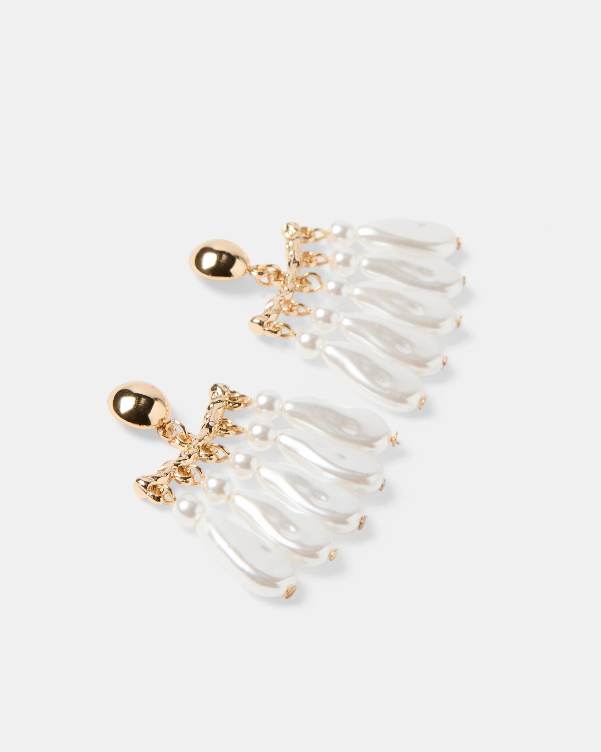 2 Curtain Faux Pearl Earrings - Gold Tone and White, 2 of 4