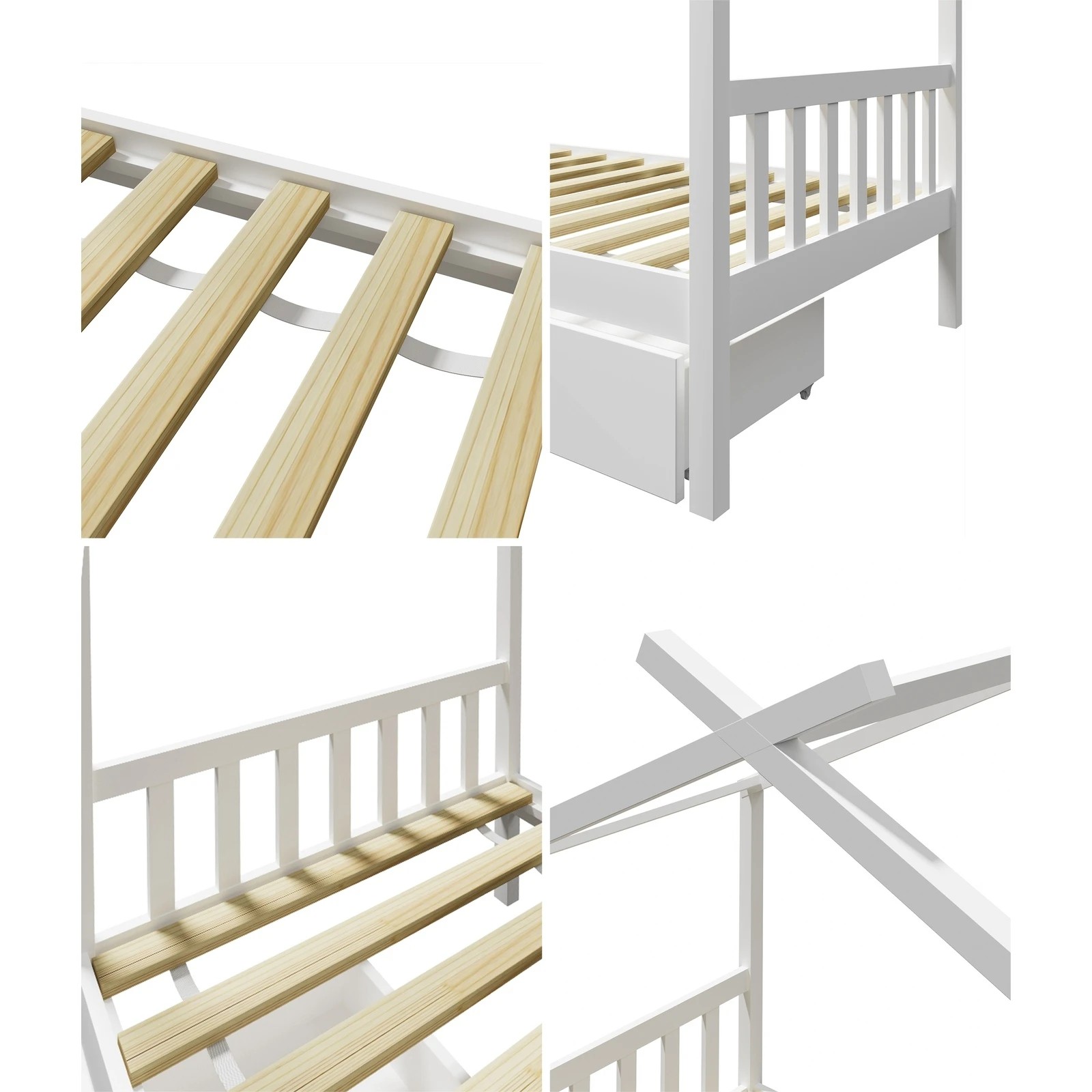 6 Oikiture Bed Frame Wooden Single Size Timber House Frame Storage Drawers
 - White, 6 of 10