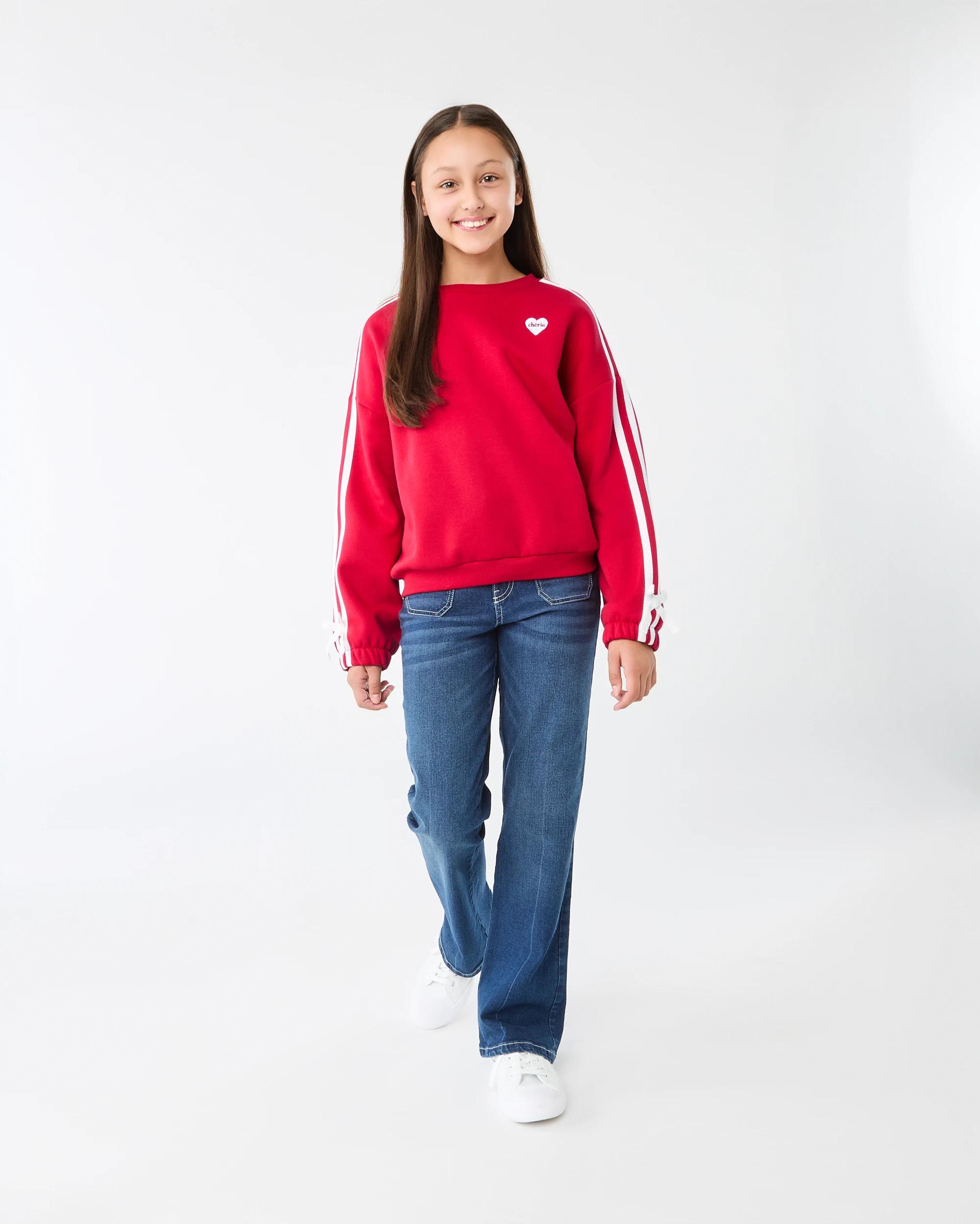 7 Oversized Side Stripe Crew Neck Sweatshirt Red Heart, 7 of 8