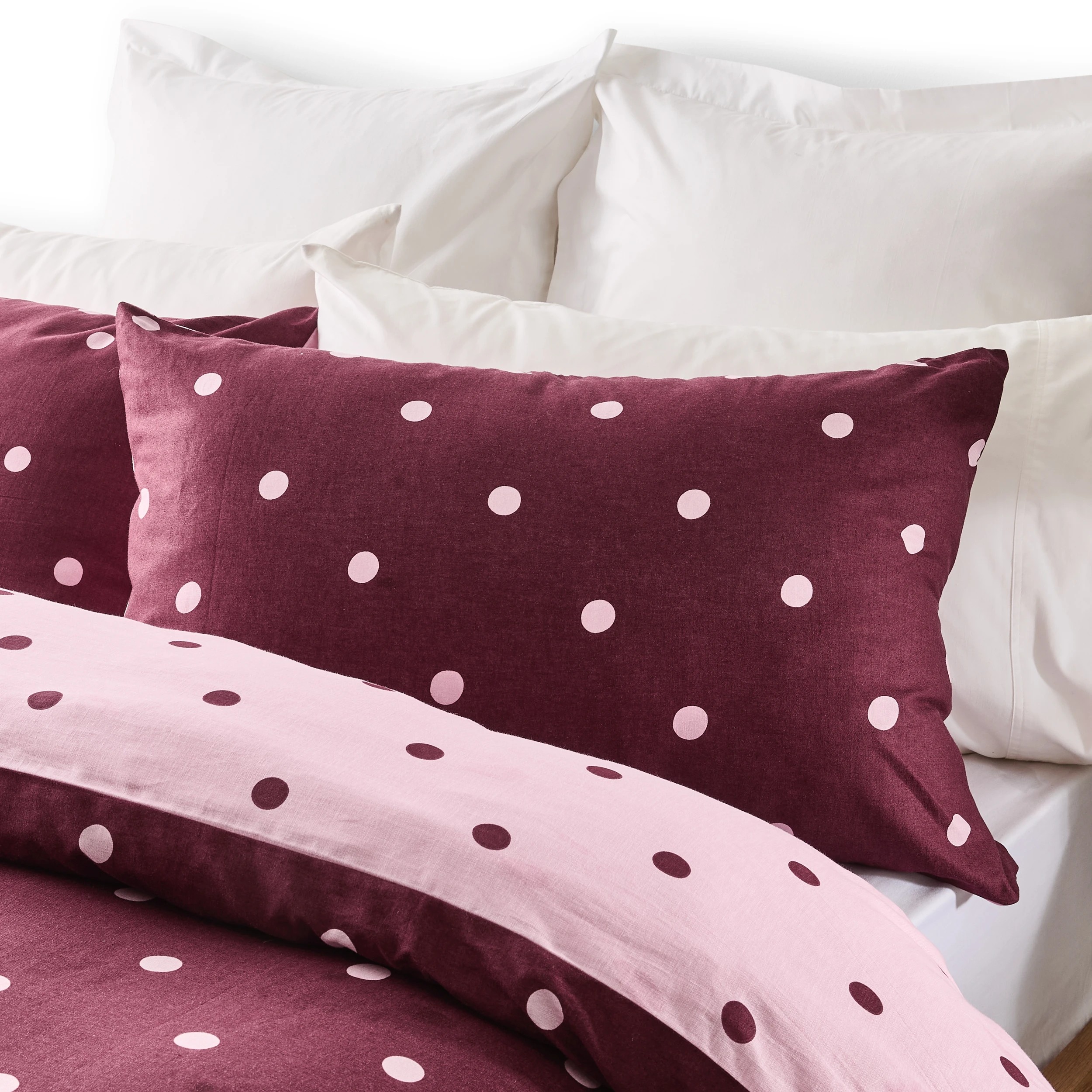 4 Polka Dot Linen Cotton Reversible Quilt Cover Set - King Bed, Fig and Pink, 4 of 9