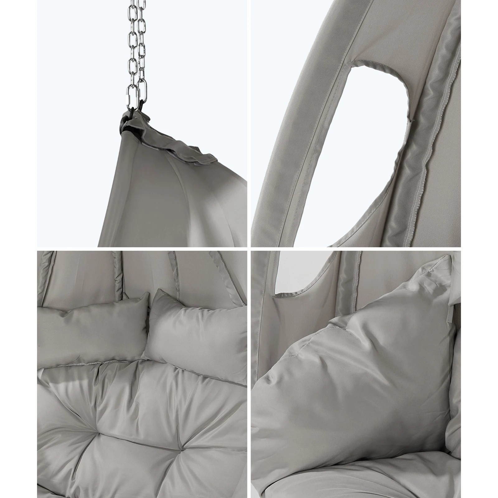 6 Livsip Egg Swing Chair 2 Seater Patio Lounge with Adjustable Canopy - Grey, 6 of 8