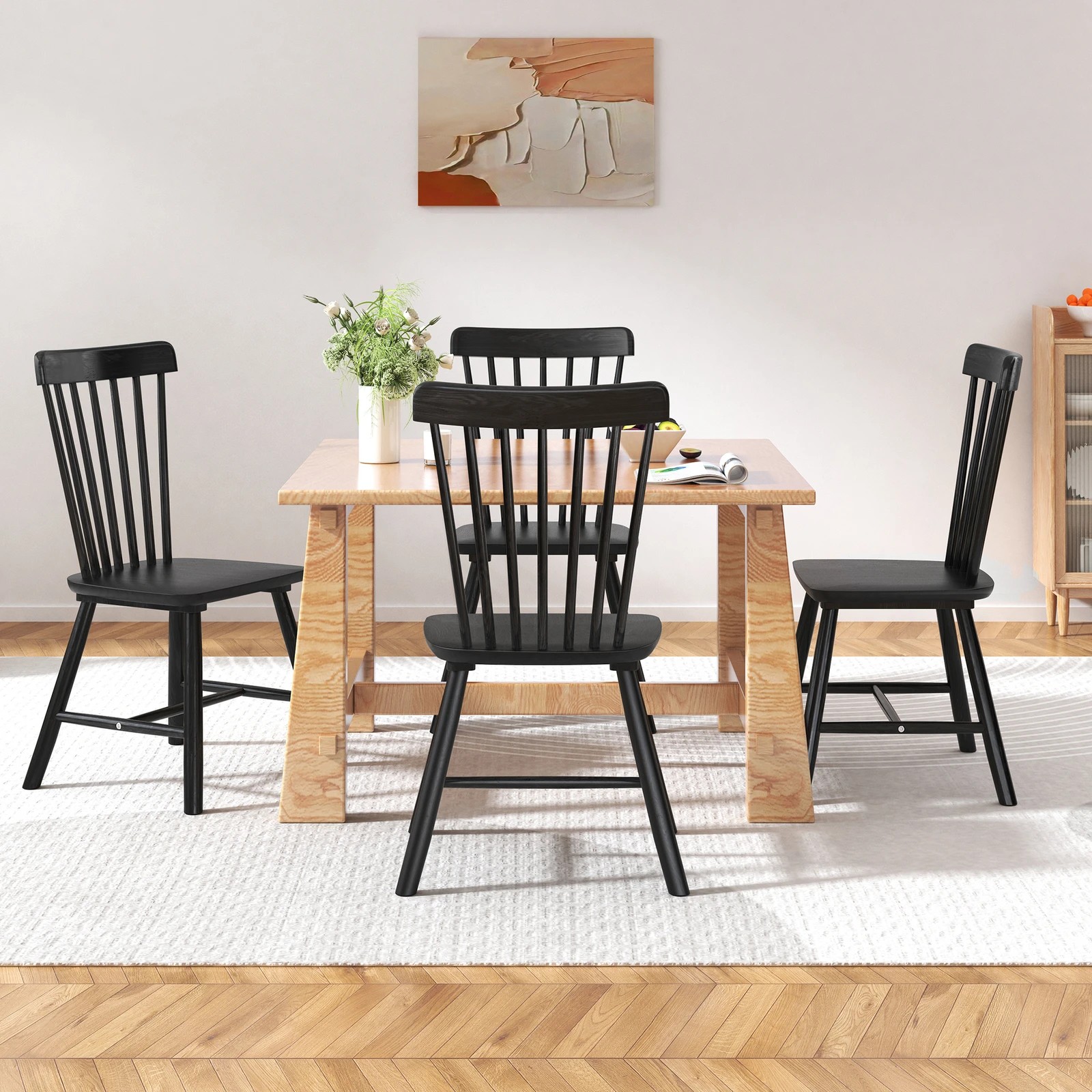 6 Alfordson 4x Dining Chairs Kitchen Lounge Cafe Retro Solid Wood Modern - Black, 6 of 10