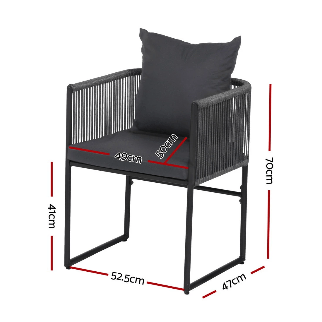 2 Gardeon 2PC Outdoor Dining Chairs Woven Rope Chair Patio Furniture Garden Steel - Black, 2 of 2