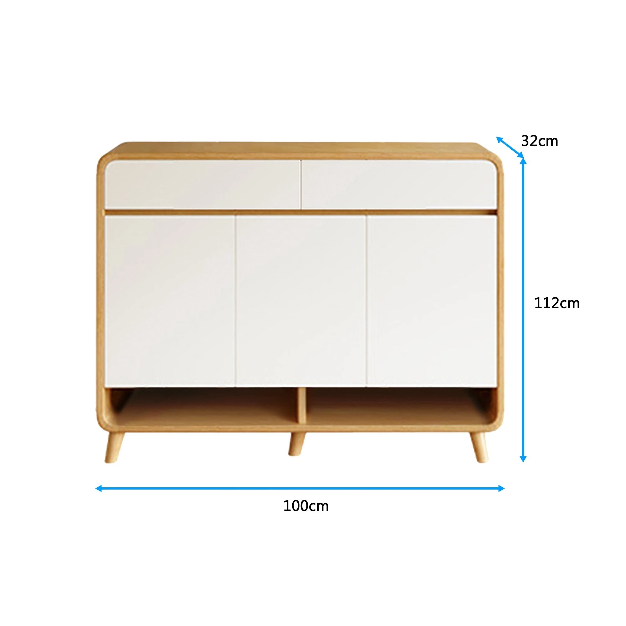 4 Foret Shoe Cabinet Shelf Modern Large Storage Cupboard 2 Drawers 100cm White, 4 of 10