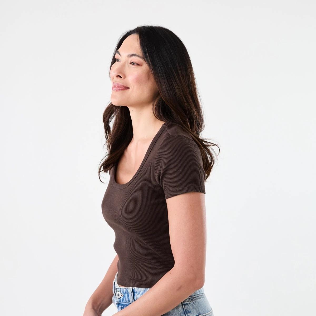 2 Short Sleeve Rib Square Neck T-shirt Melt Brown, 2 of 5