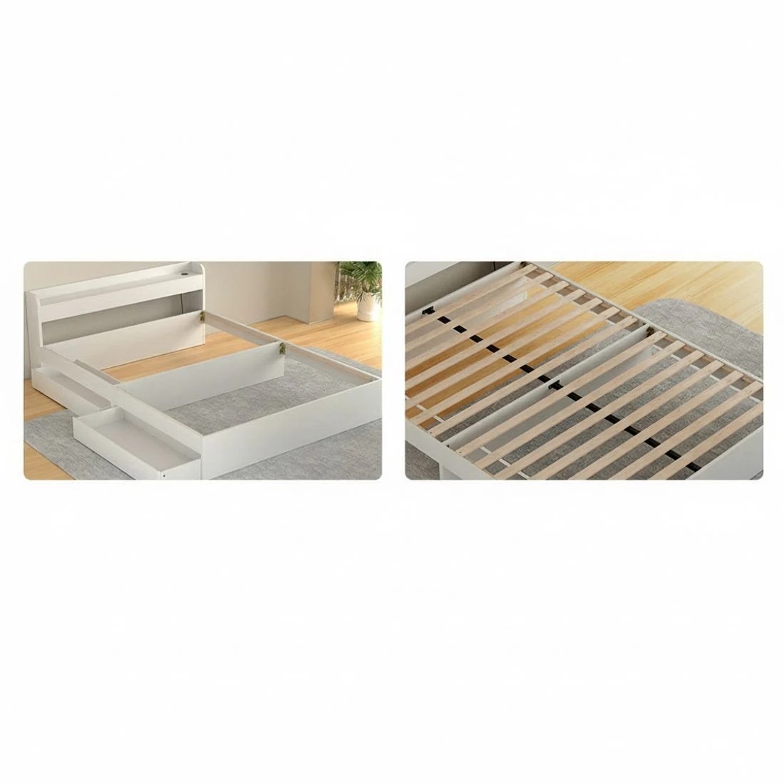 4 Artiss Bed Frame Queen Size with Charging Ports and 2 Drawers AURA - White, 4 of 7