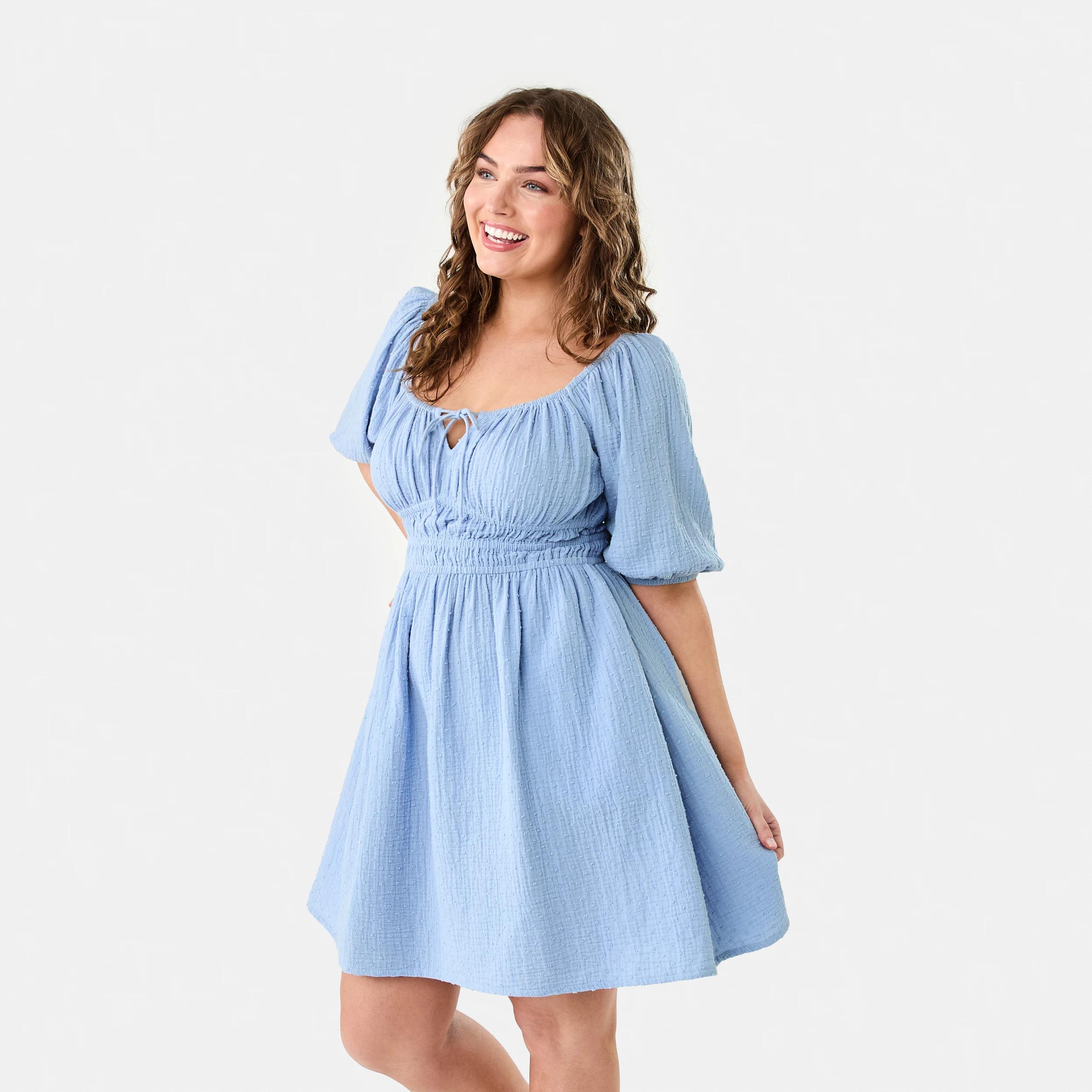 3 Short Puff Sleeve Mini Dress Bruni Blue, 3 of 10