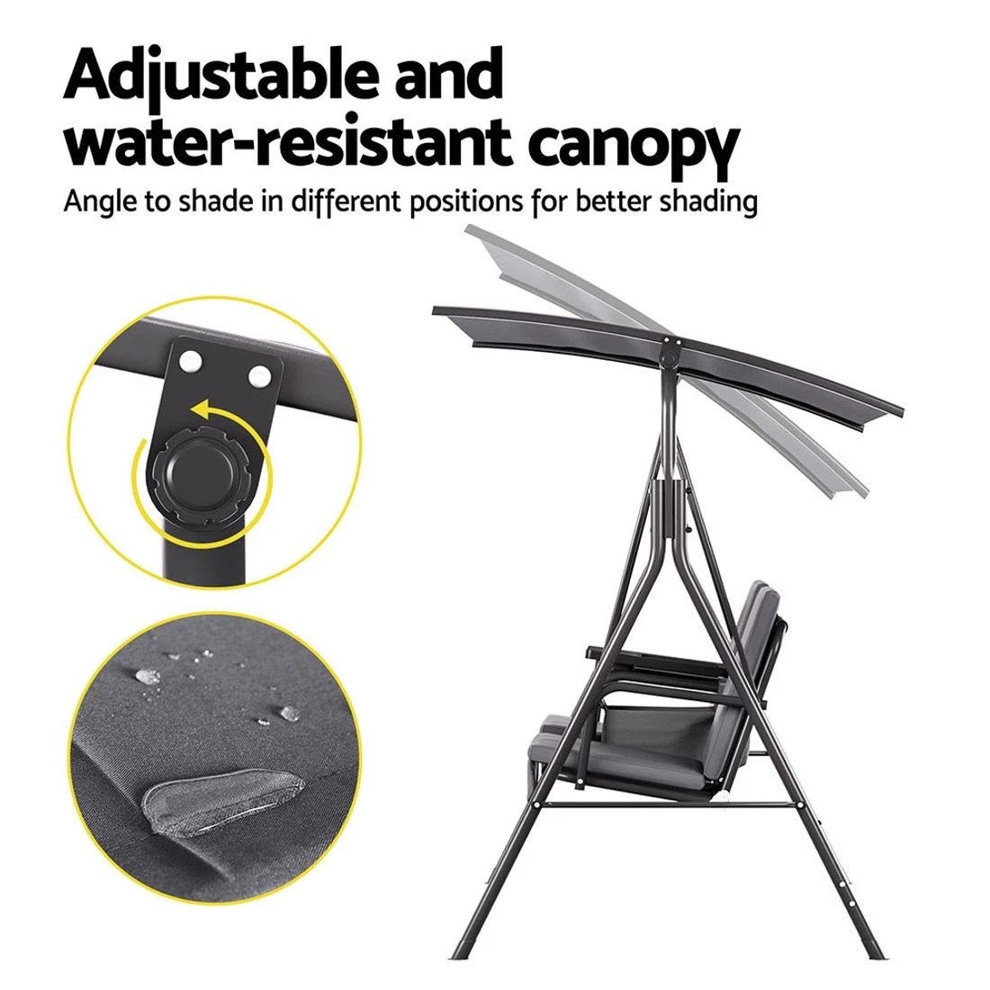 4 Gardeon Outdoor Swing Chair Garden Furniture Canopy Cup Holder 2 Seater - Grey, 4 of 6