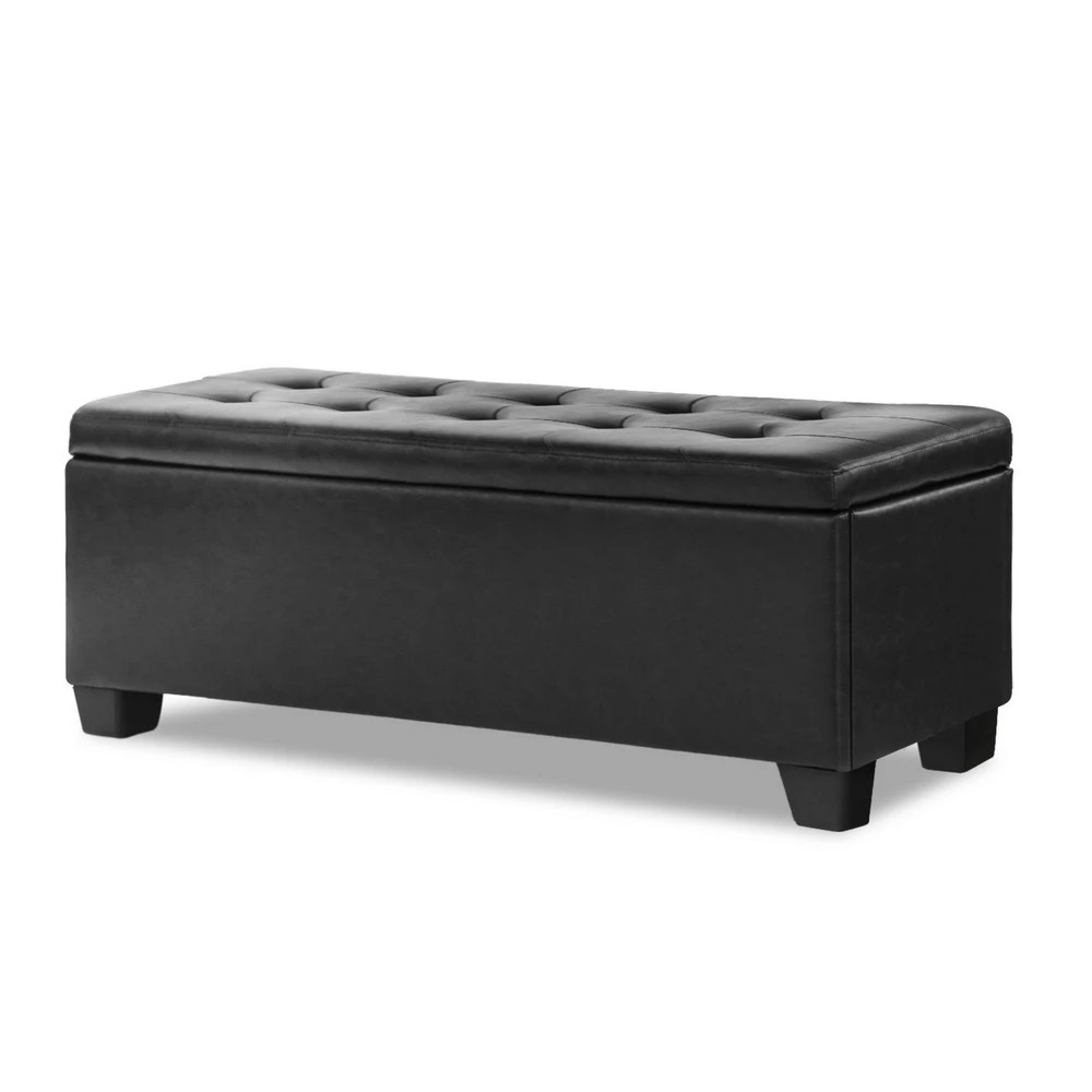 1 Artiss Storage Ottoman Blanket Box 97cm Leather - Black, 1 of 8