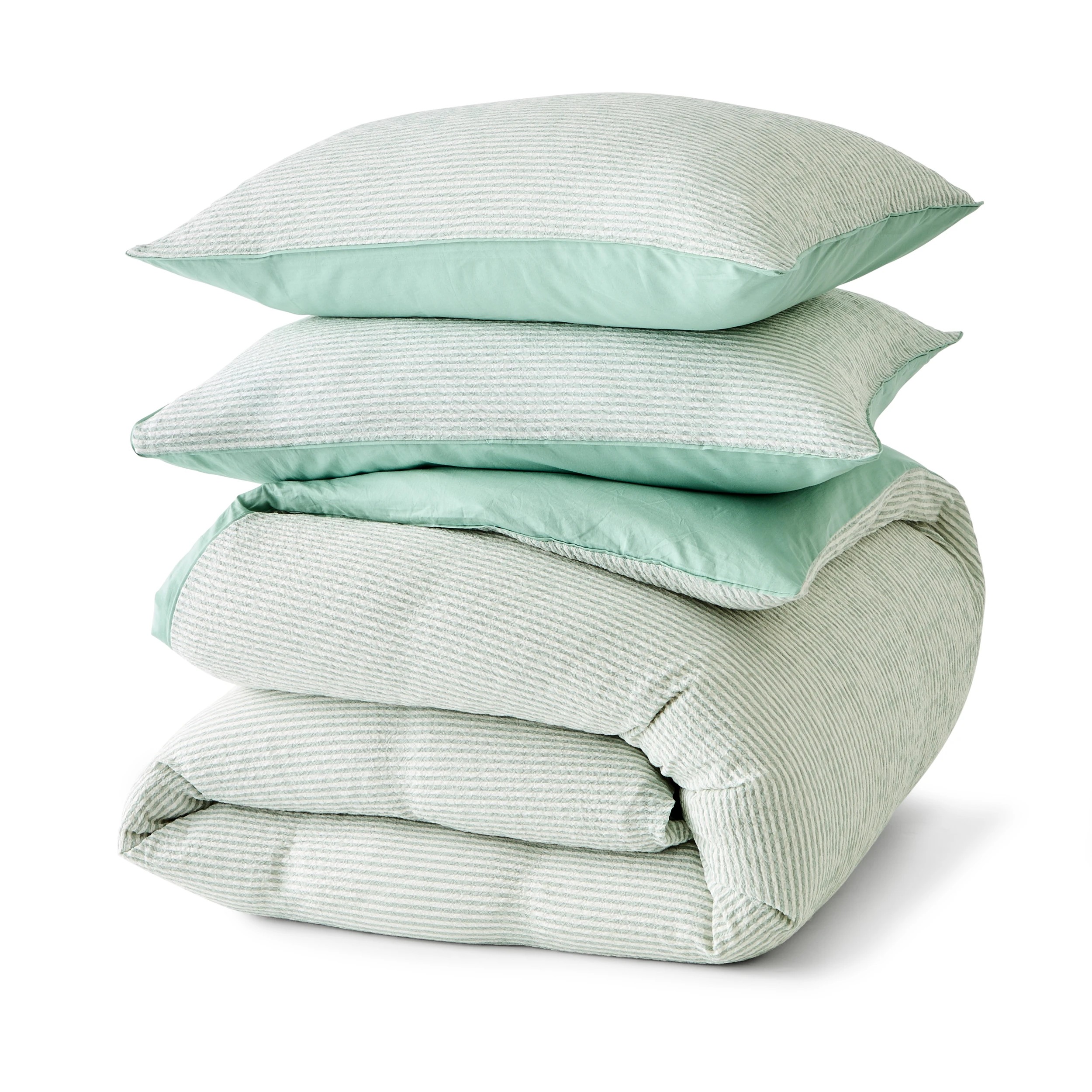 6 Stripe Seersucker Quilt Cover Set - Super King Bed, Sage, 6 of 7