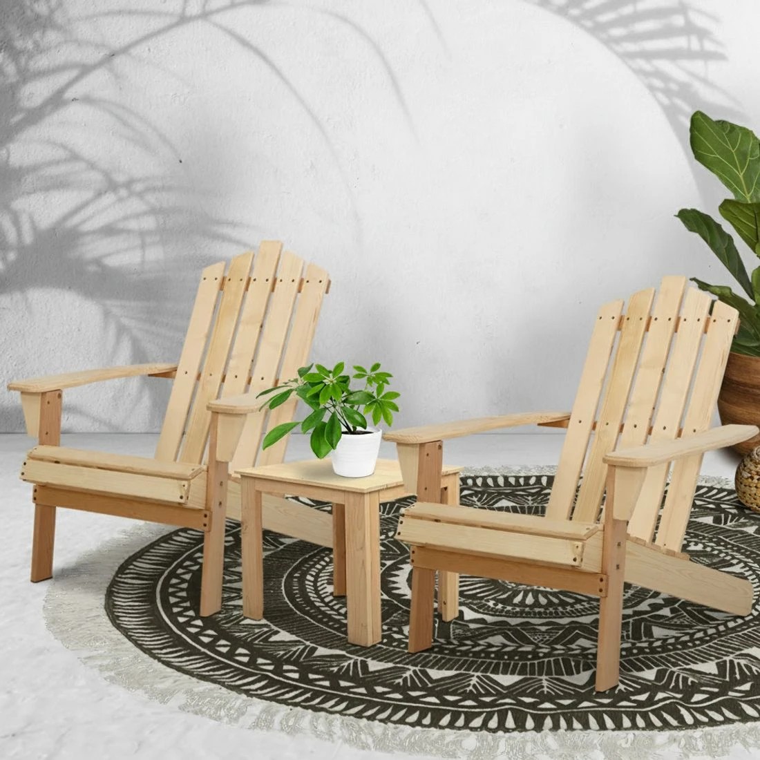 6 Gardeon 3PC Adirondack Outdoor Table and Chairs en Beach Chair Natural - Natural, 6 of 6