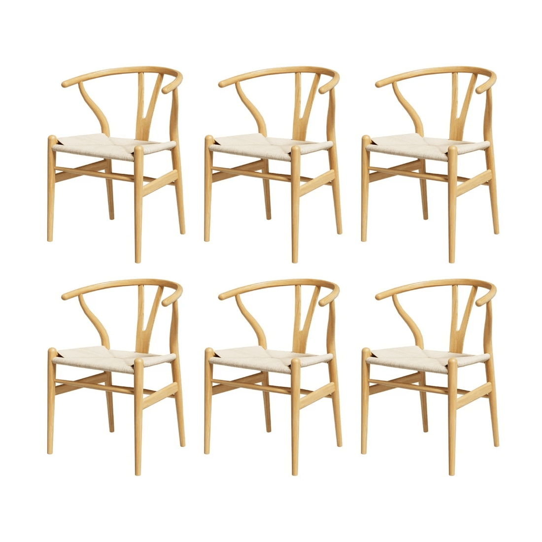 1 1 Set of 6 Artiss Dining Chairs Wooden Rattan Seat Wishbone Back - Brown, 1 of 6