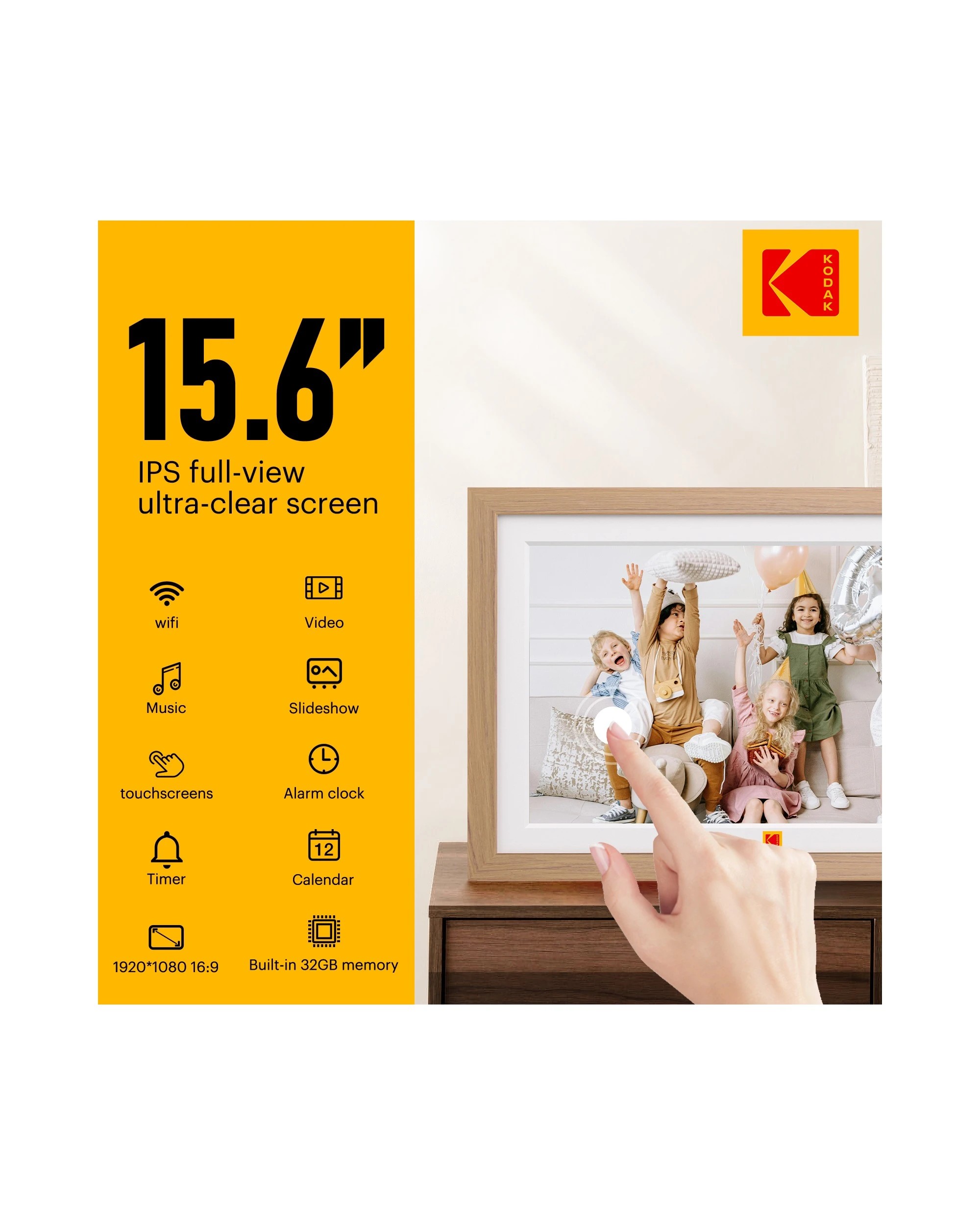 5 Kodak RCF-1561W 15.6 Inch Wi-Fi Photo Frame 32GB Wooden, 5 of 5