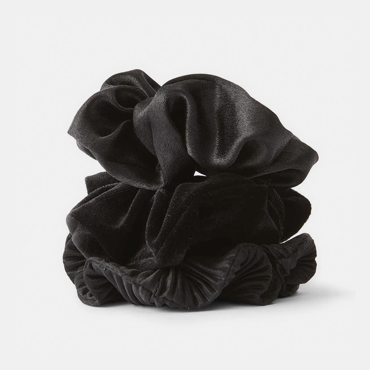2 3 Pack Textured Hair Scrunchies - Black Black, 2 of 5