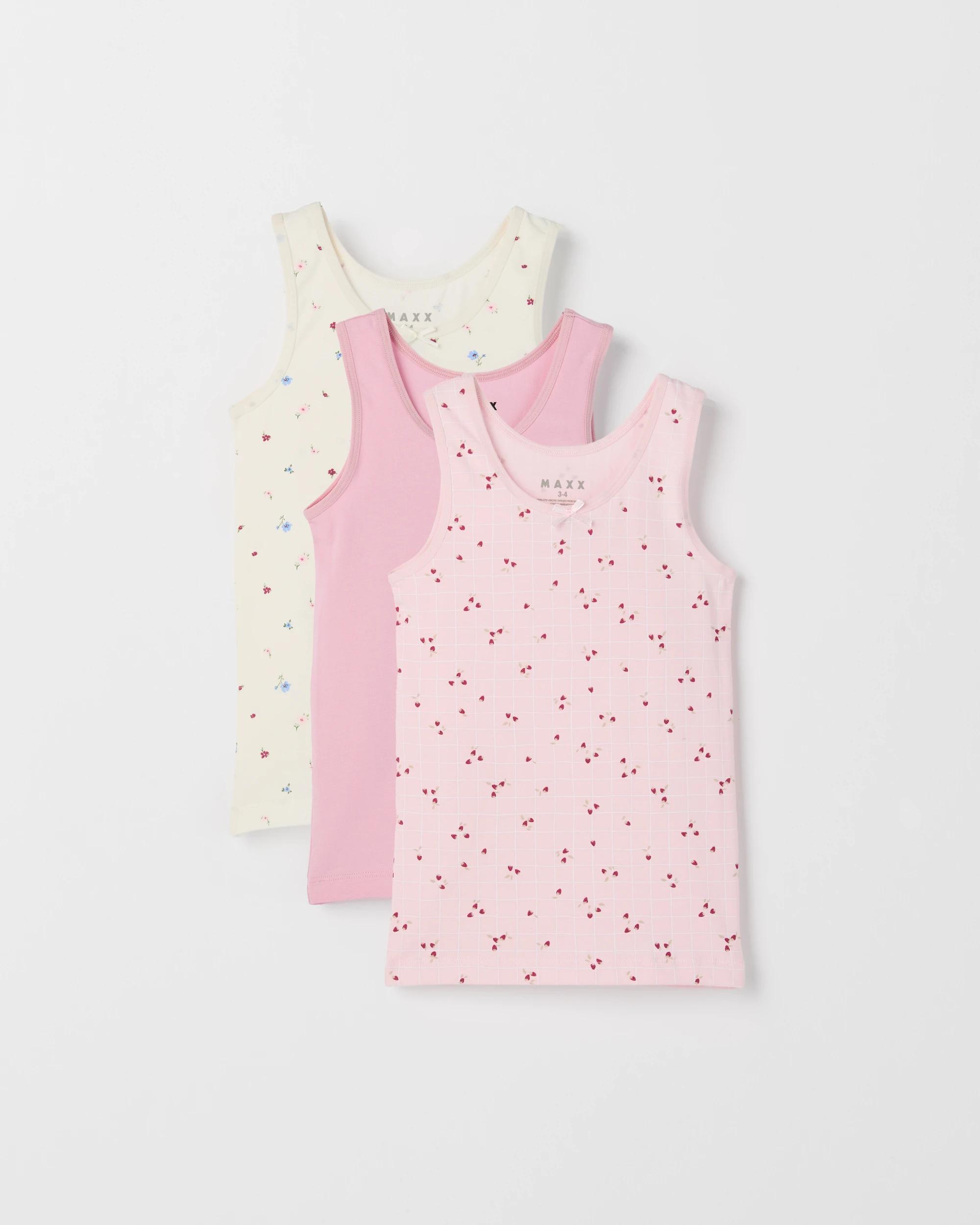 1 Maxx Bamboo Rich 3 Pack Girls Vests STRAWBERRY, 1 of 5