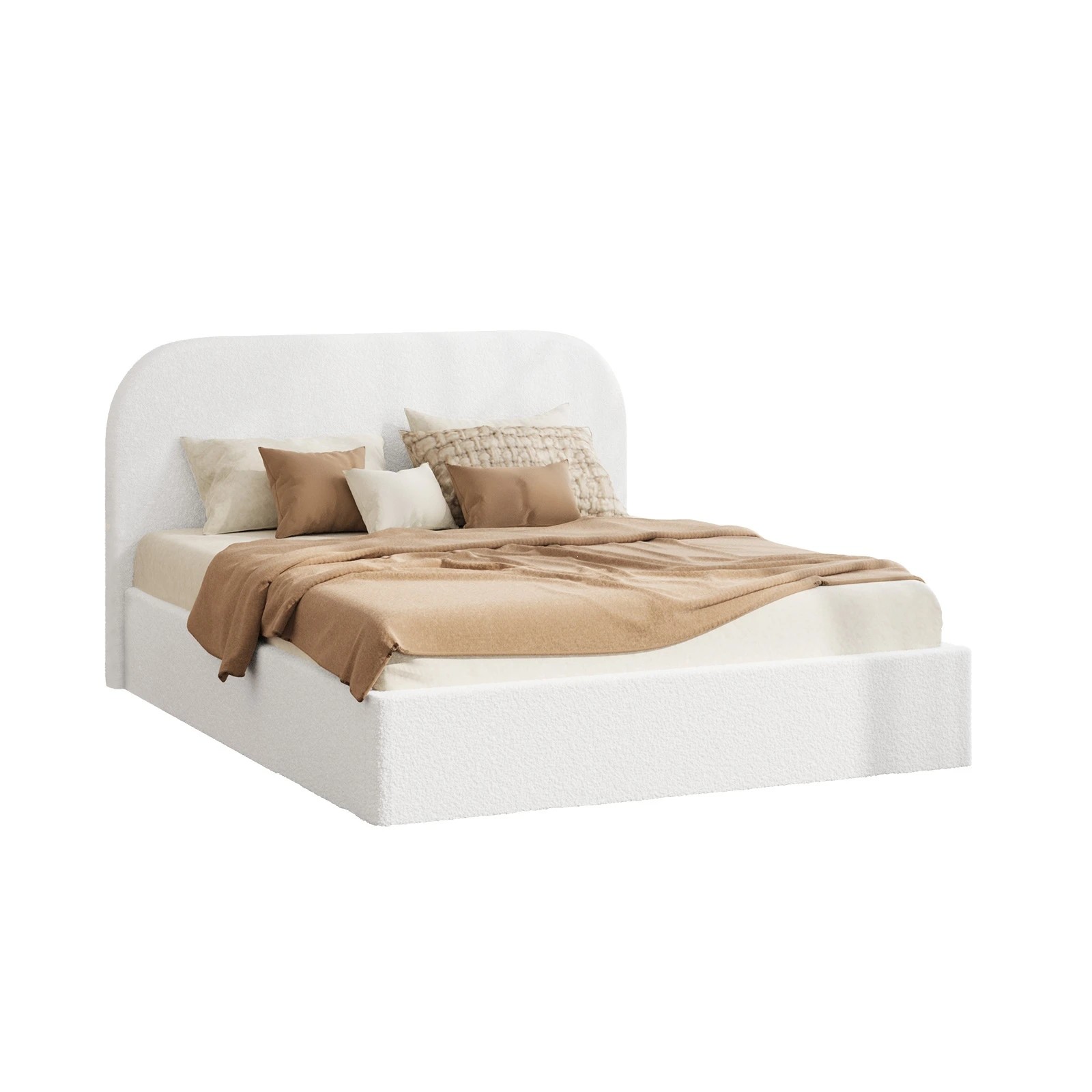 1 Oikiture Queen Bed Frame with Gas Lift Storage Mattress Base Boucle - White, 1 of 9