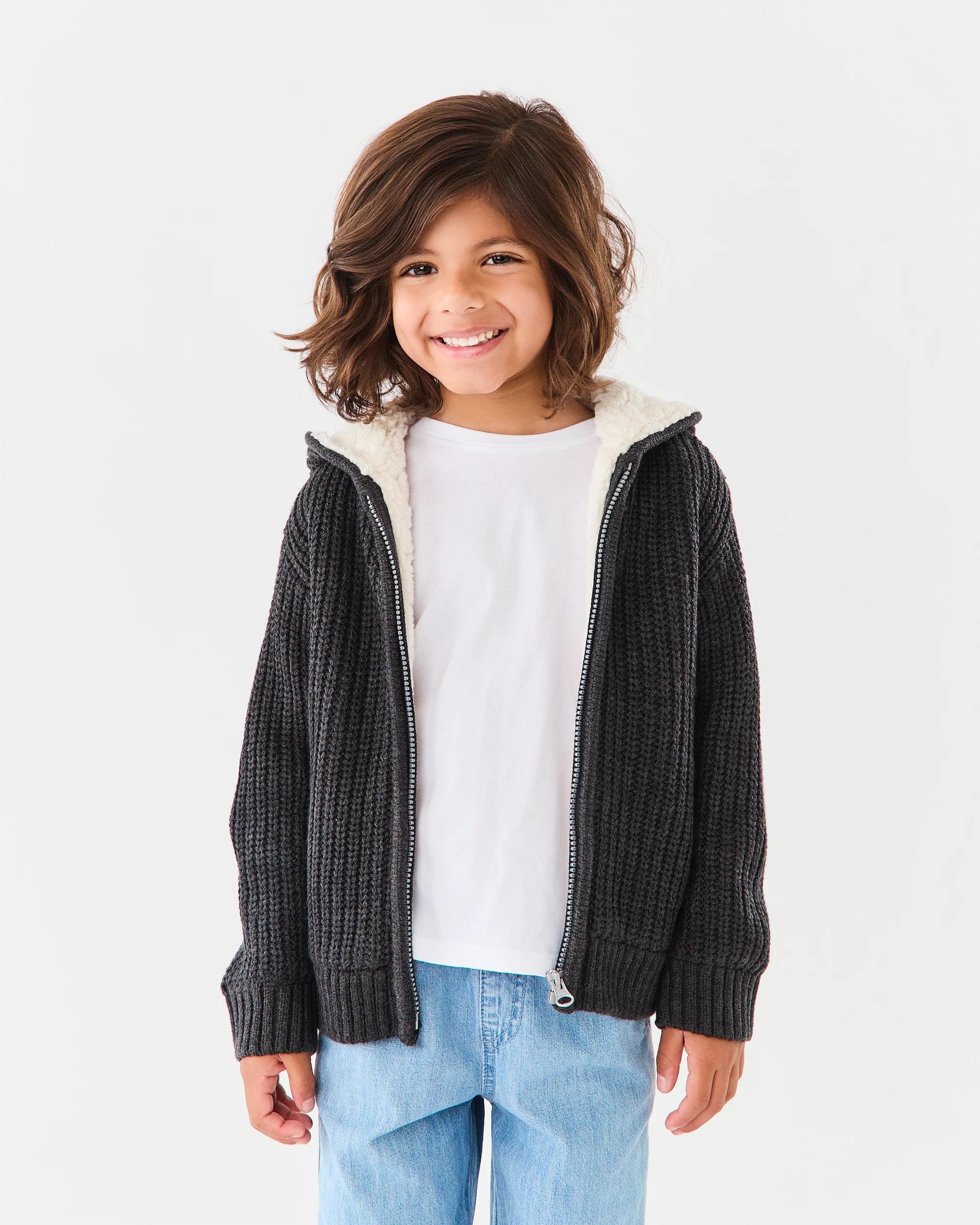 1 Sherpa Knit Hoodie Gry Chmrle, 1 of 8