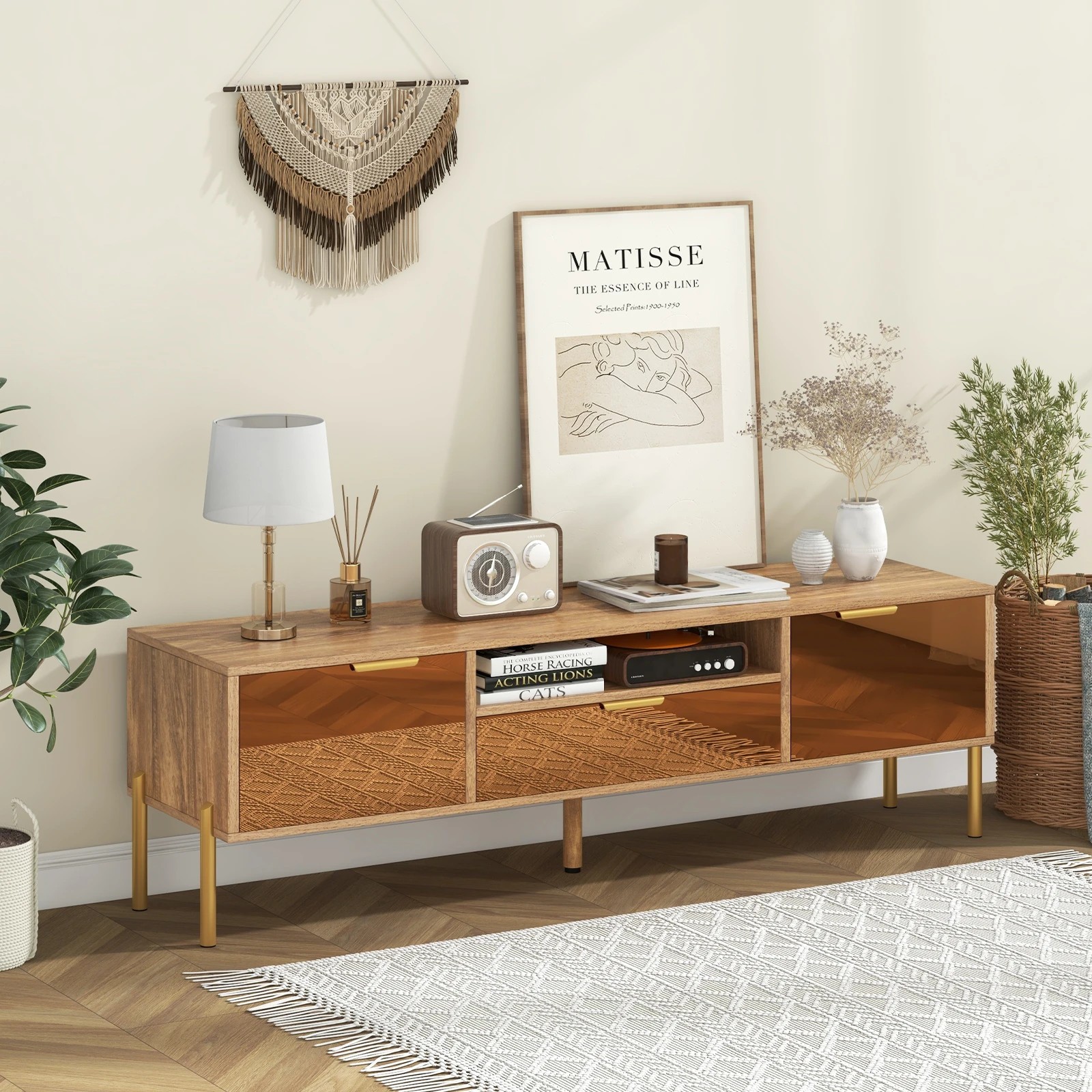 3 Costway Mirrored TV Cabinet Media Console Table Wooden Entertainment Cabinet w/Storage Drawer, 3 of 5