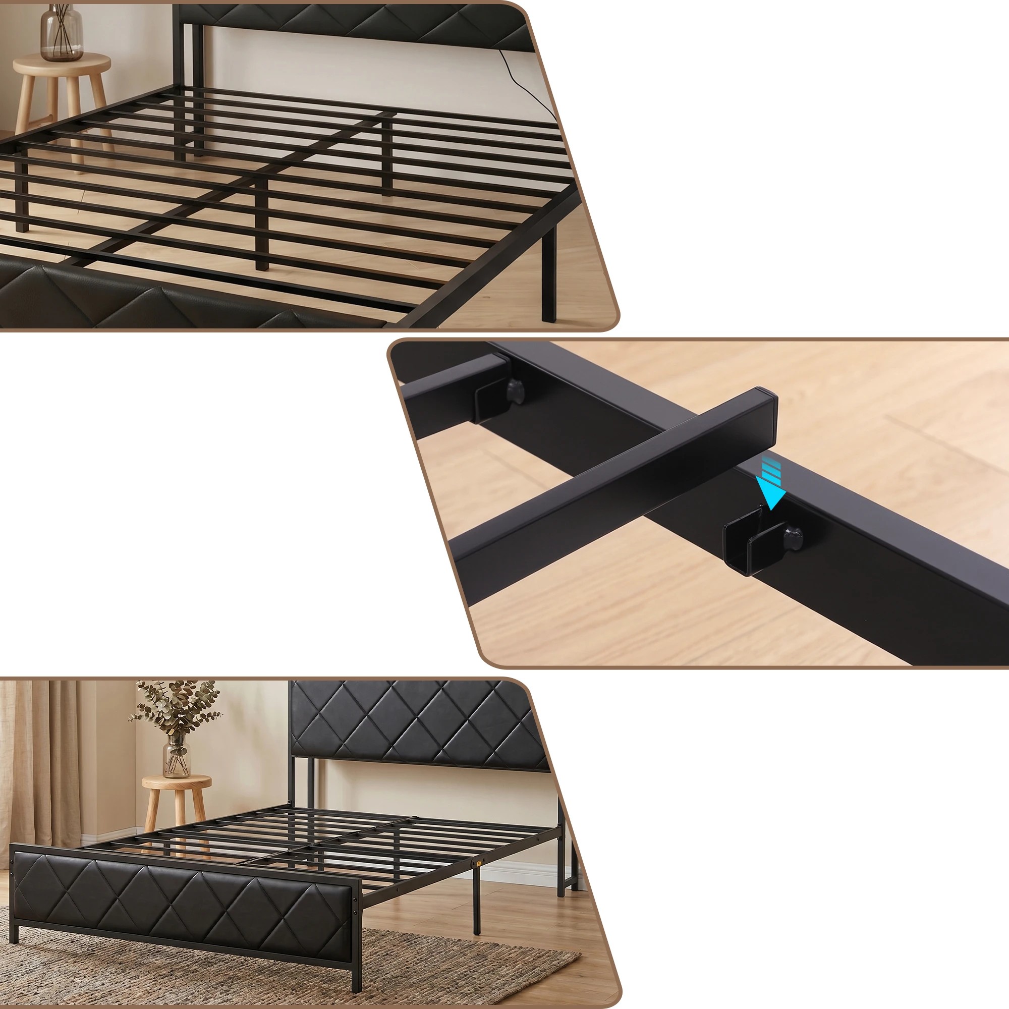 8 Artiss Queen Bed Frame with LED Lights and Storage Headboard Charging Station - Black, 8 of 9